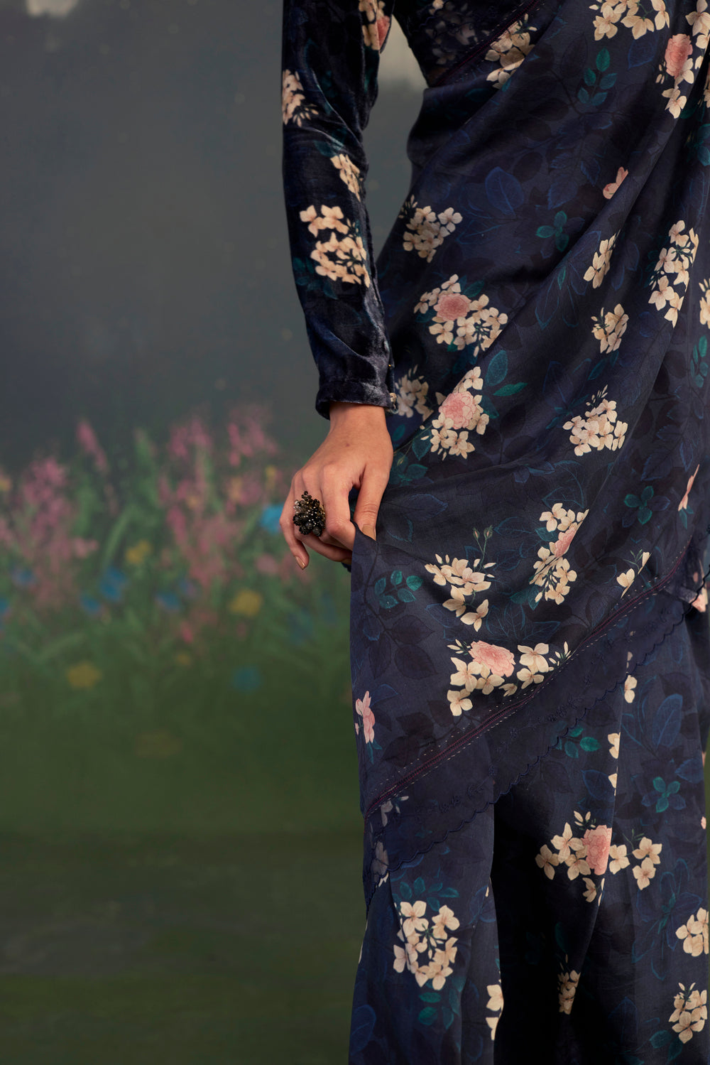 Moonlit Rose Mulberry Silk Sari