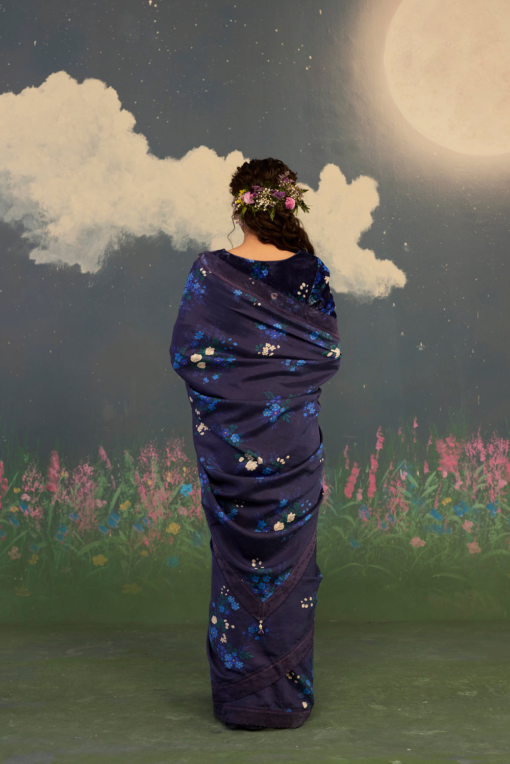 Blue Morning Glory Mulberry Silk Sari