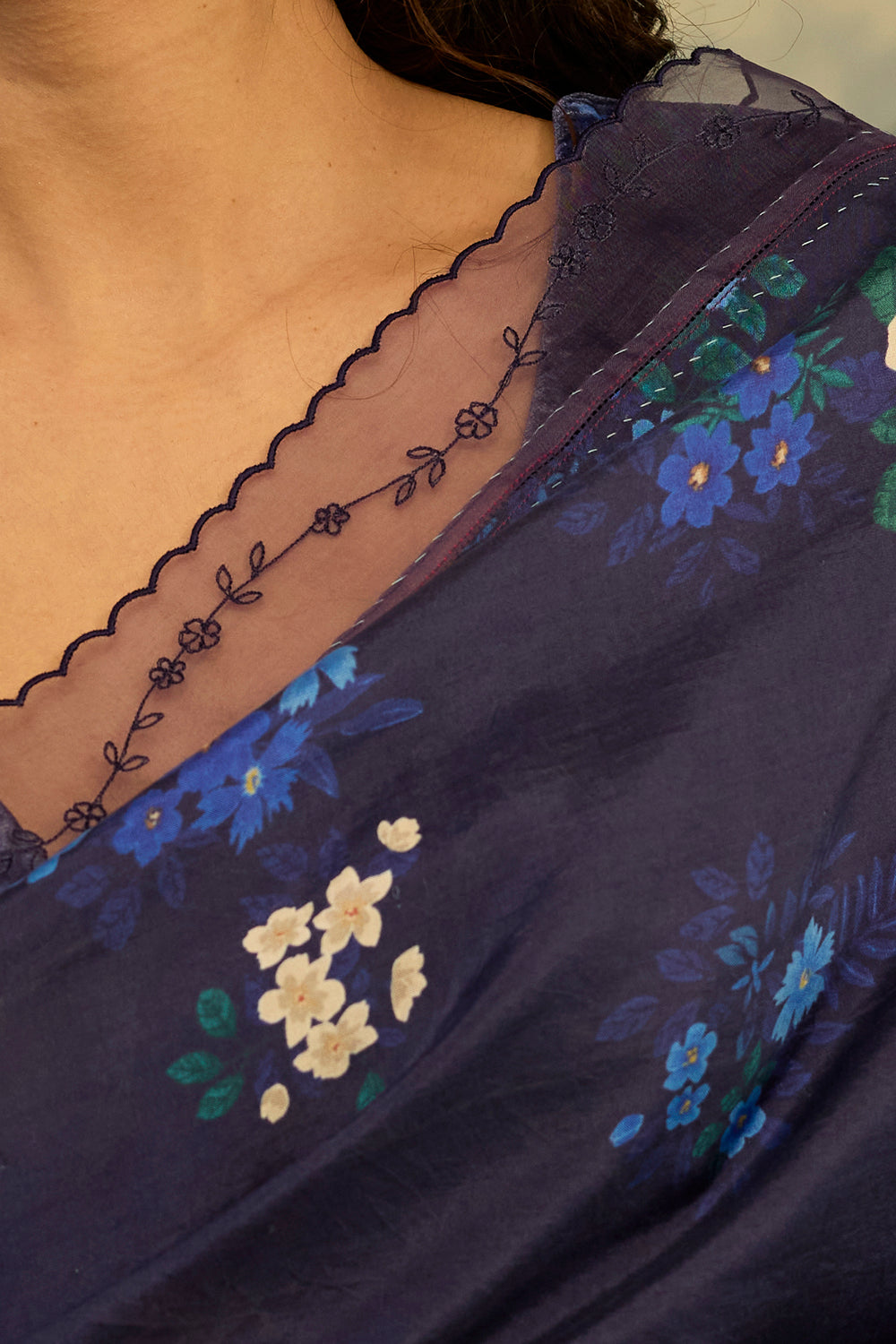 Blue Morning Glory Mulberry Silk Sari