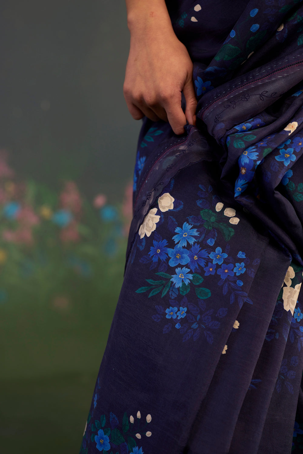 Blue Morning Glory Mulberry Silk Sari