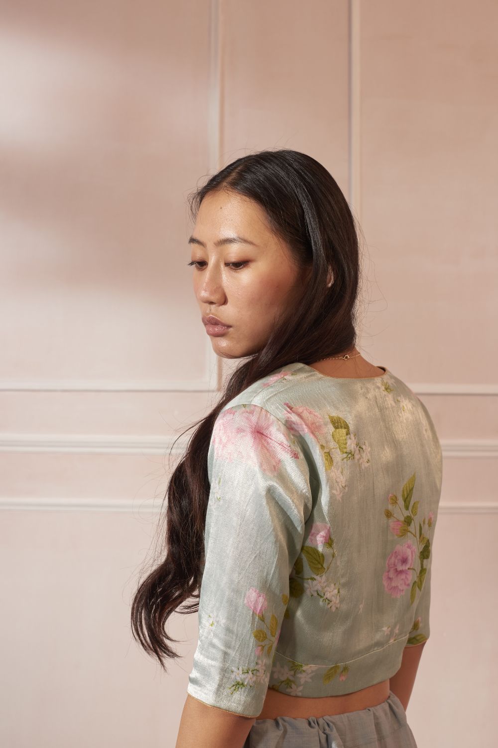 Hibiscus V Neck Satin Blouse