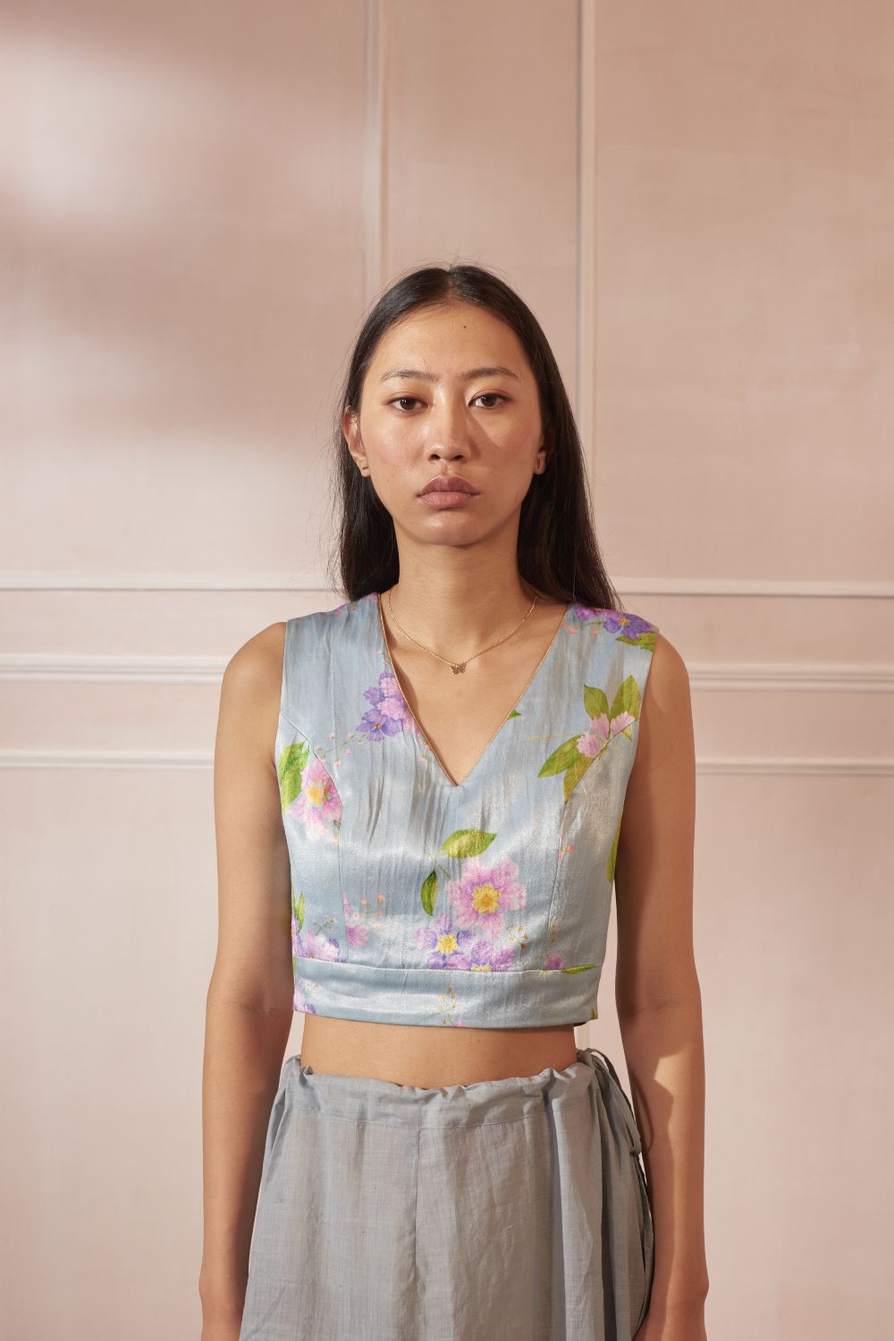 Jarul V Neck Sleeveless Satin Blouse
