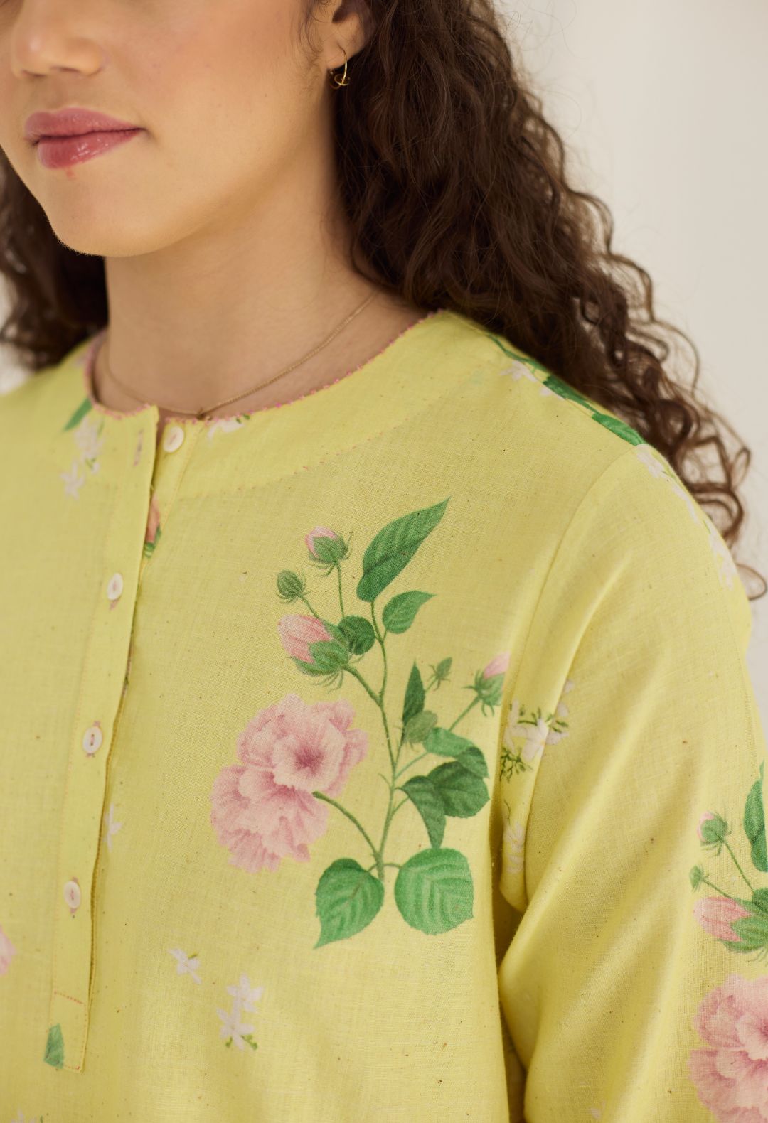 Yellow Hibiscus Short Kurta Set
