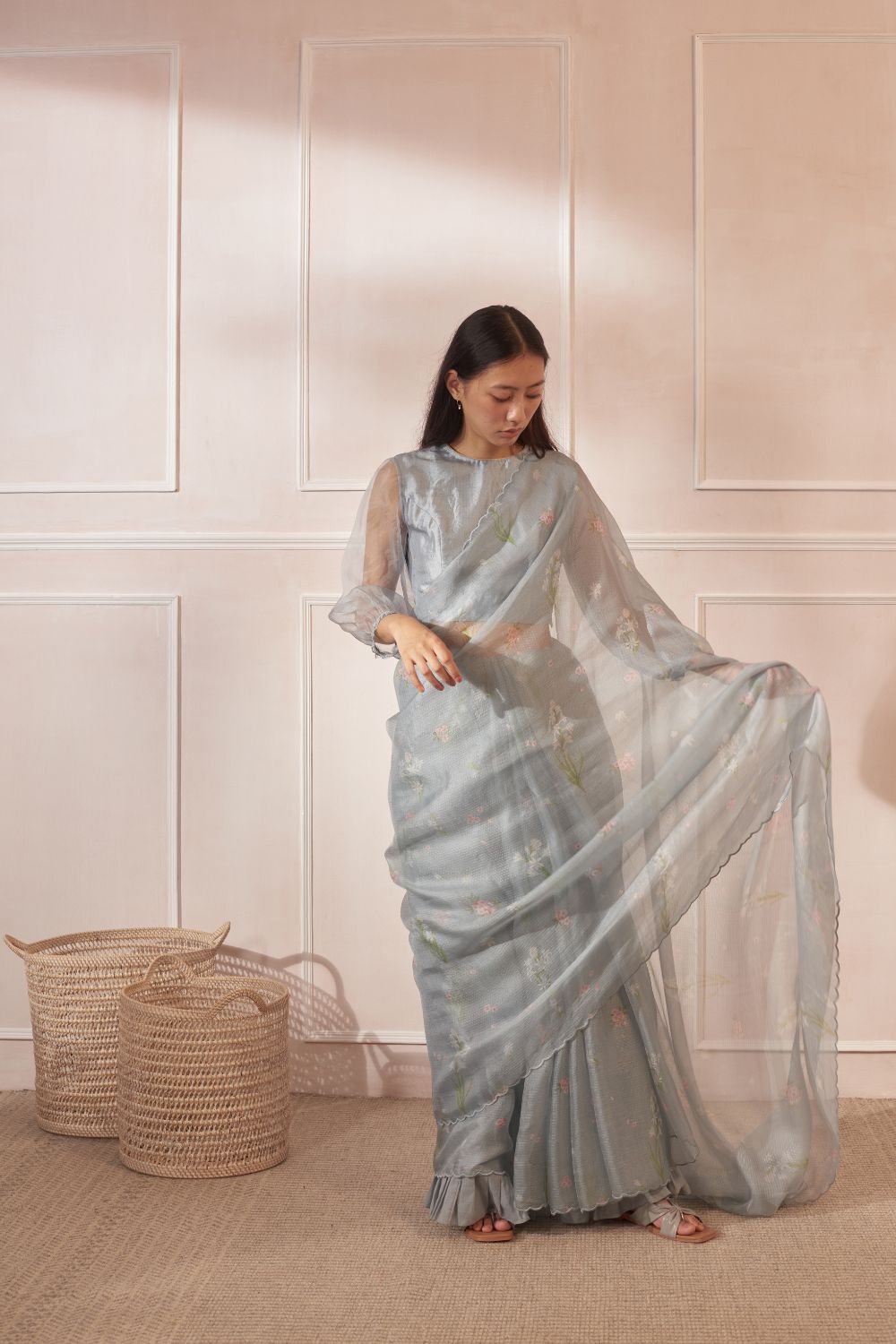 Parijaat & Periwinkle Kota Silk Sari