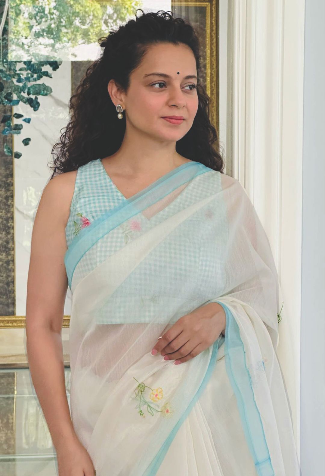 Kangana Ranaut in Garden Party Silk and Cotton Chanderi Sari