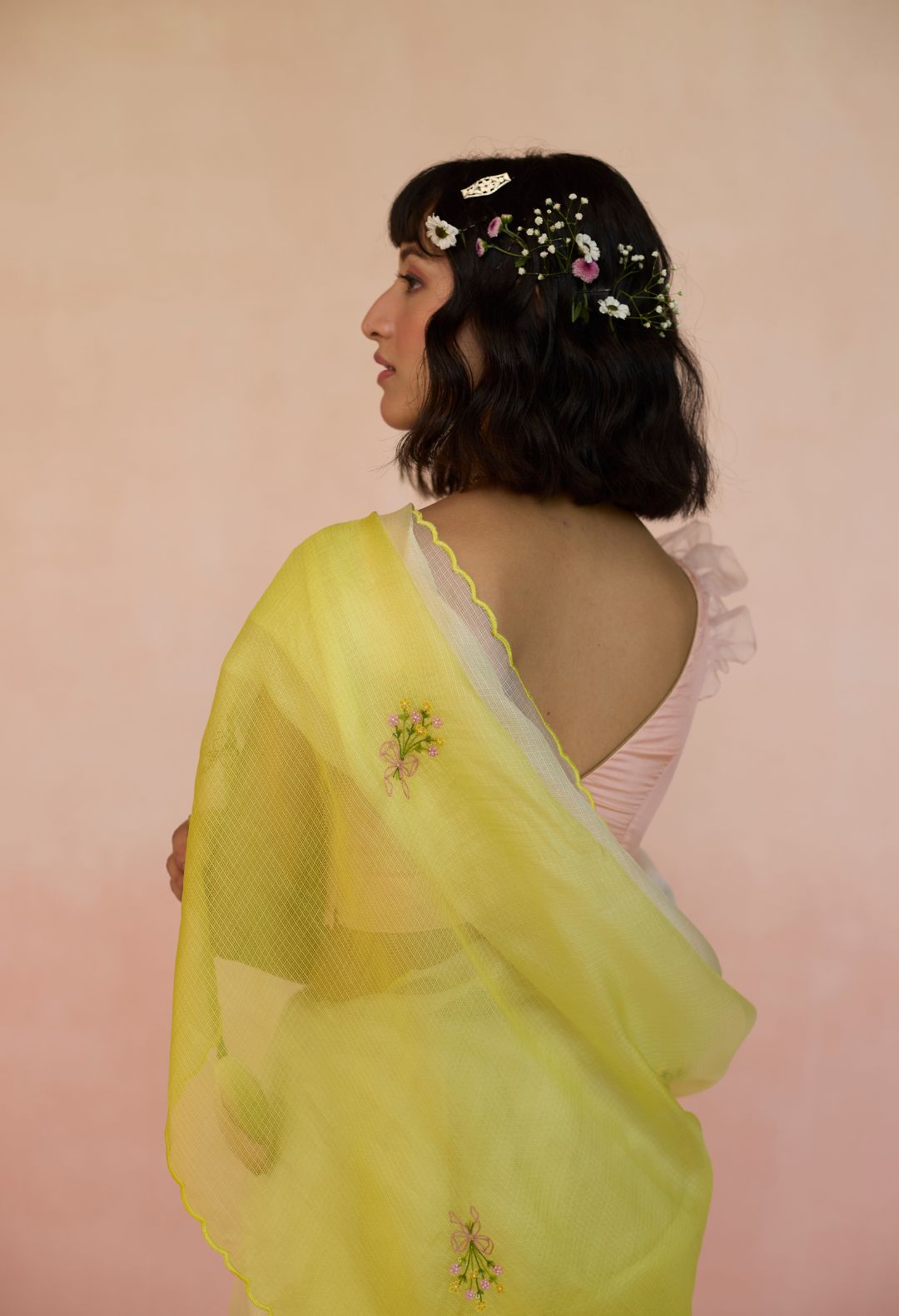 Bouquet Kota Doria Silk Sari Yellow Ombre