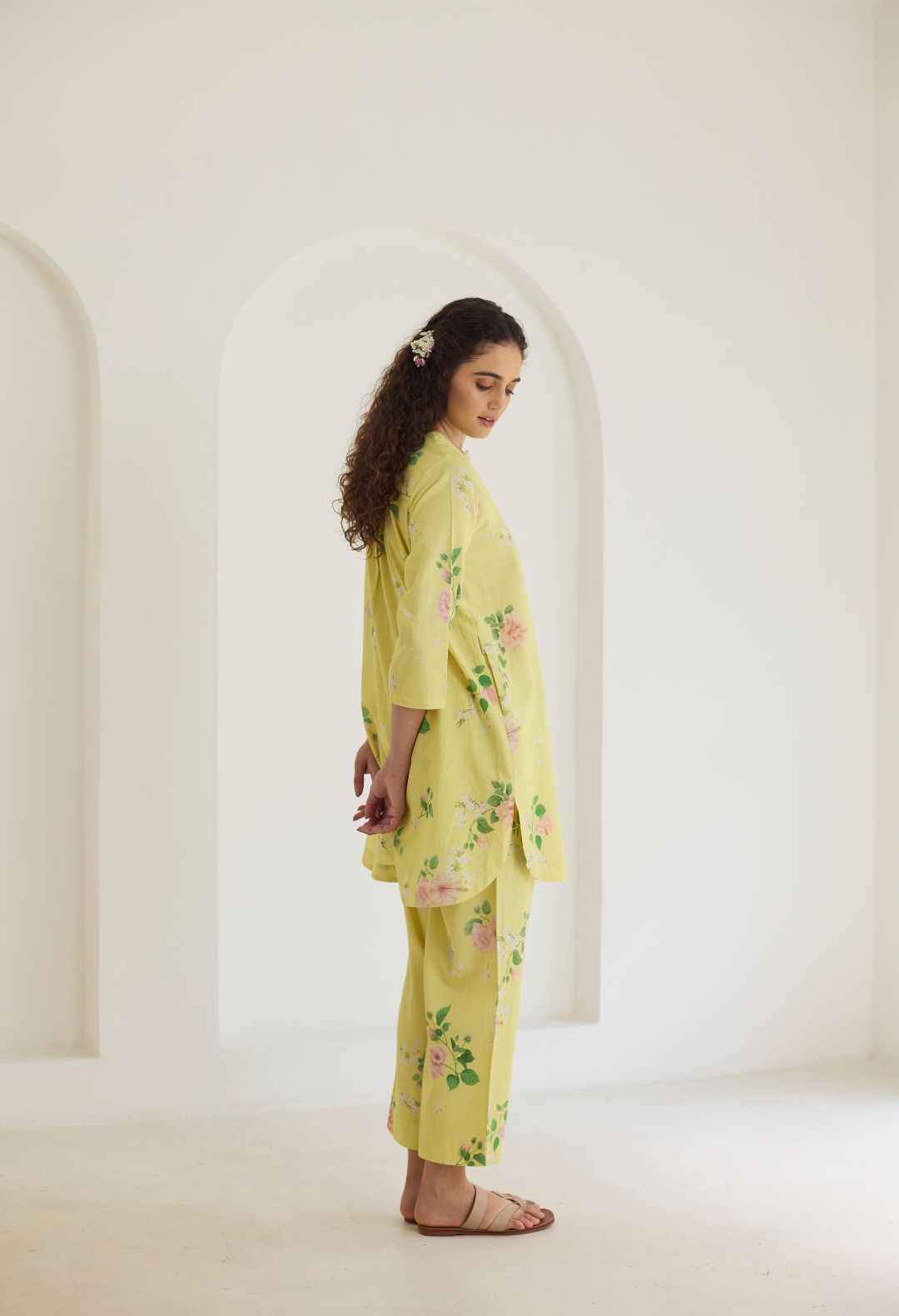 Yellow Hibiscus Short Kurta Set