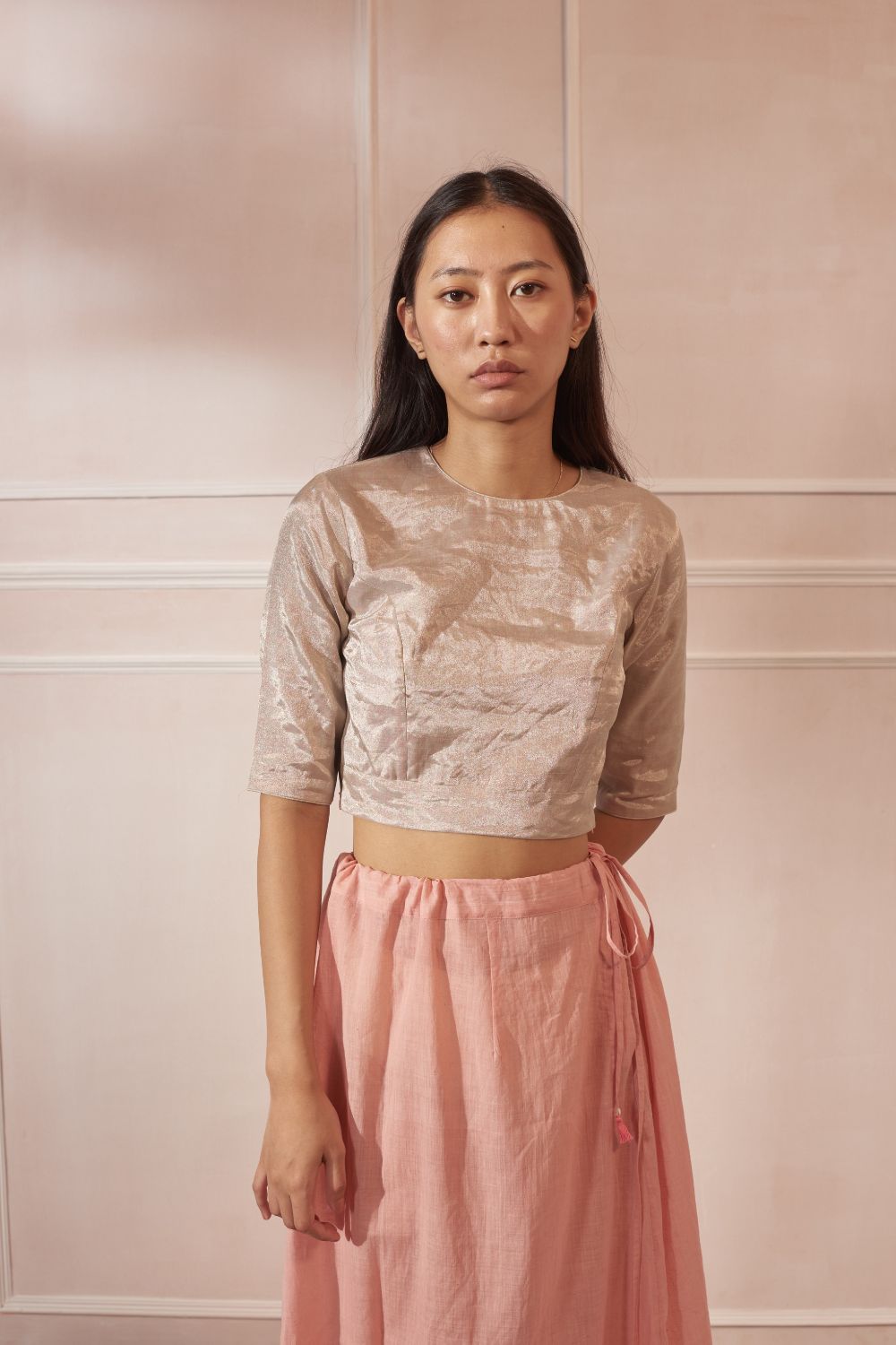 Silver Tissue Round Neck Blouse