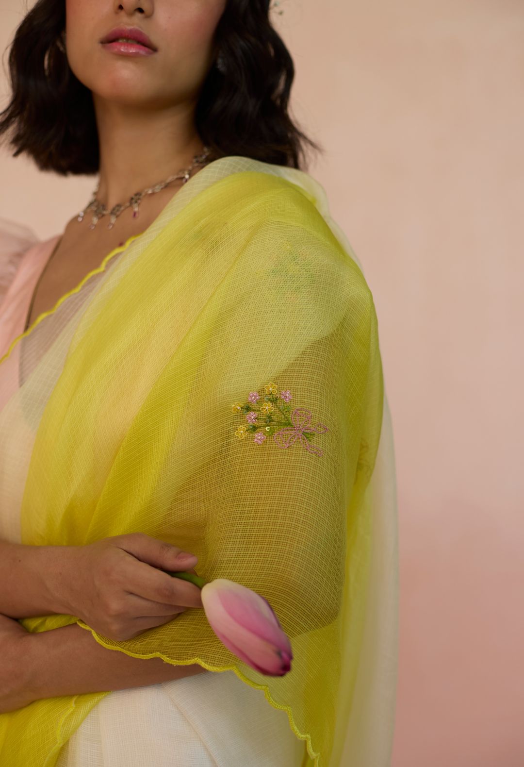 Bouquet Kota Doria Silk Sari Yellow Ombre