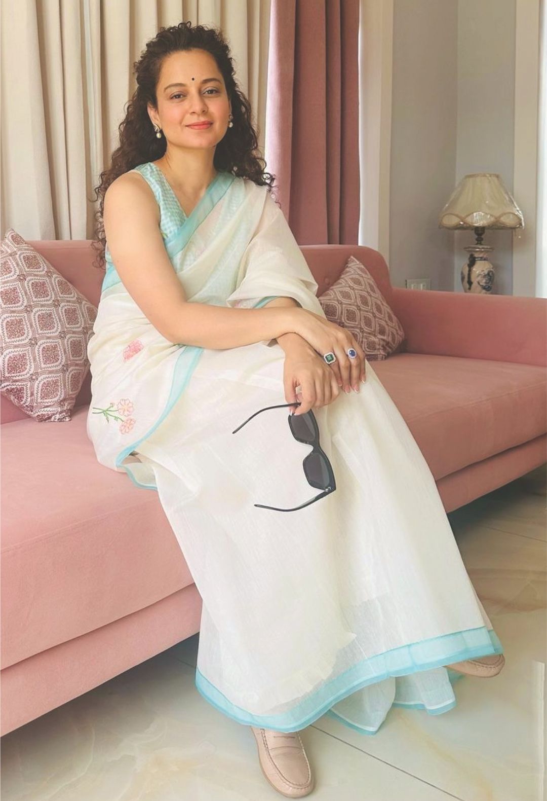 Kangana Ranaut in Garden Party Silk and Cotton Chanderi Sari