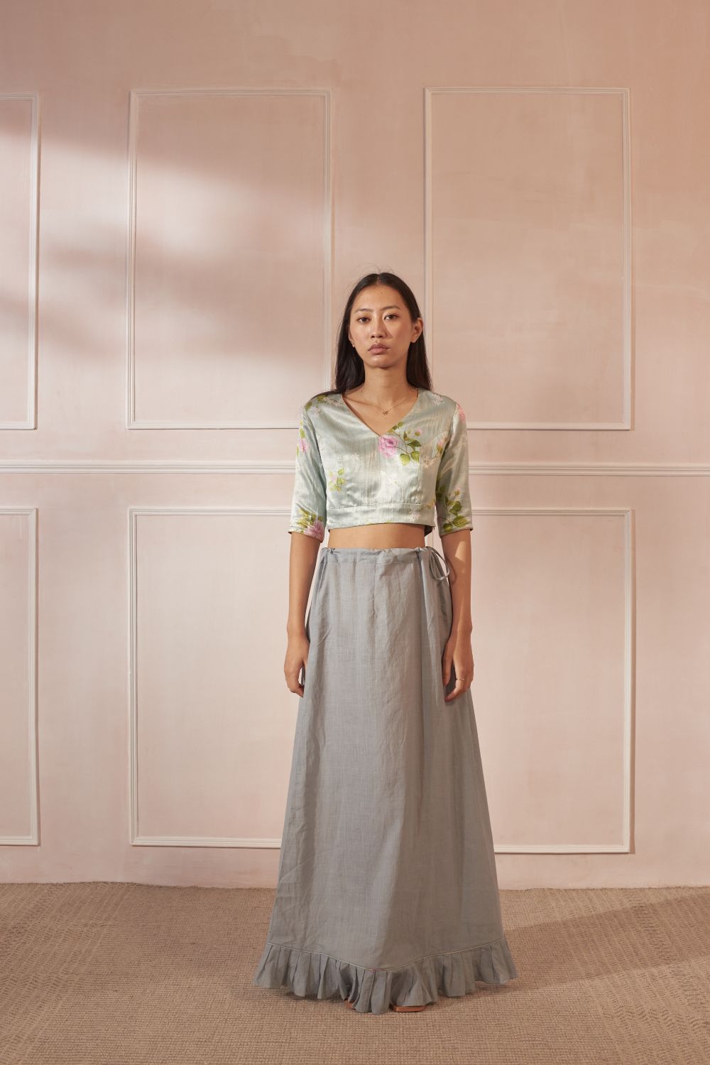 Hibiscus V Neck Satin Blouse