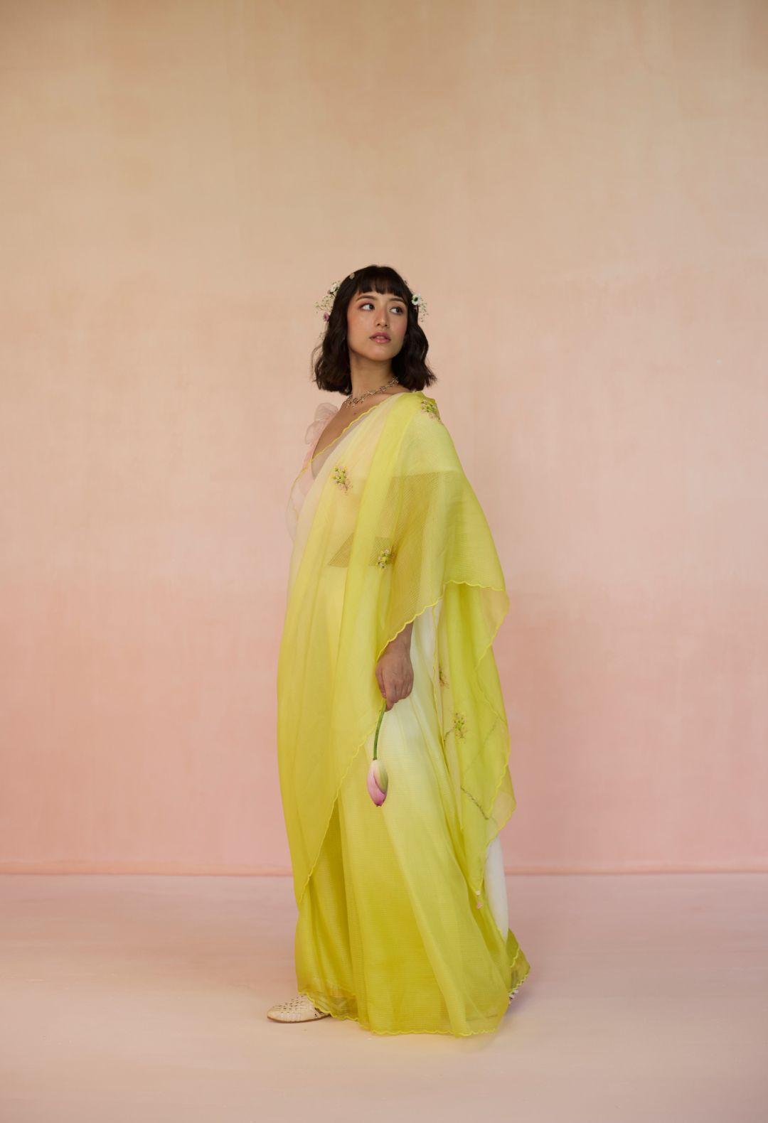 Bouquet Kota Doria Silk Sari Yellow Ombre