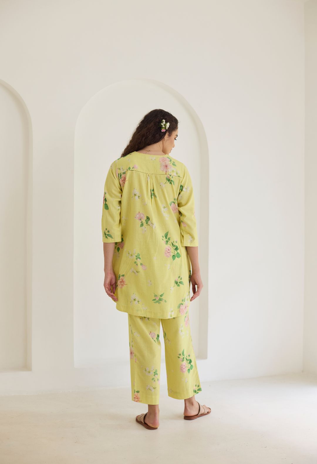 Yellow Hibiscus Short Kurta Set