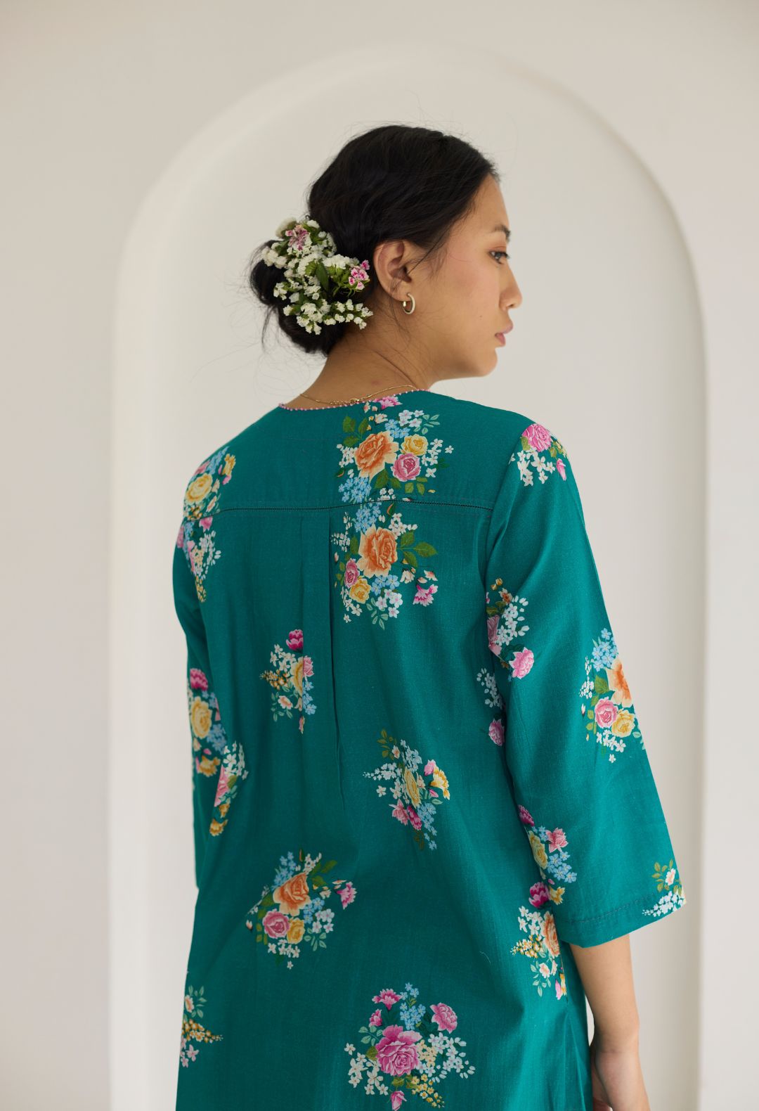 Sage Green Floral Bunch Mid Kurta Set