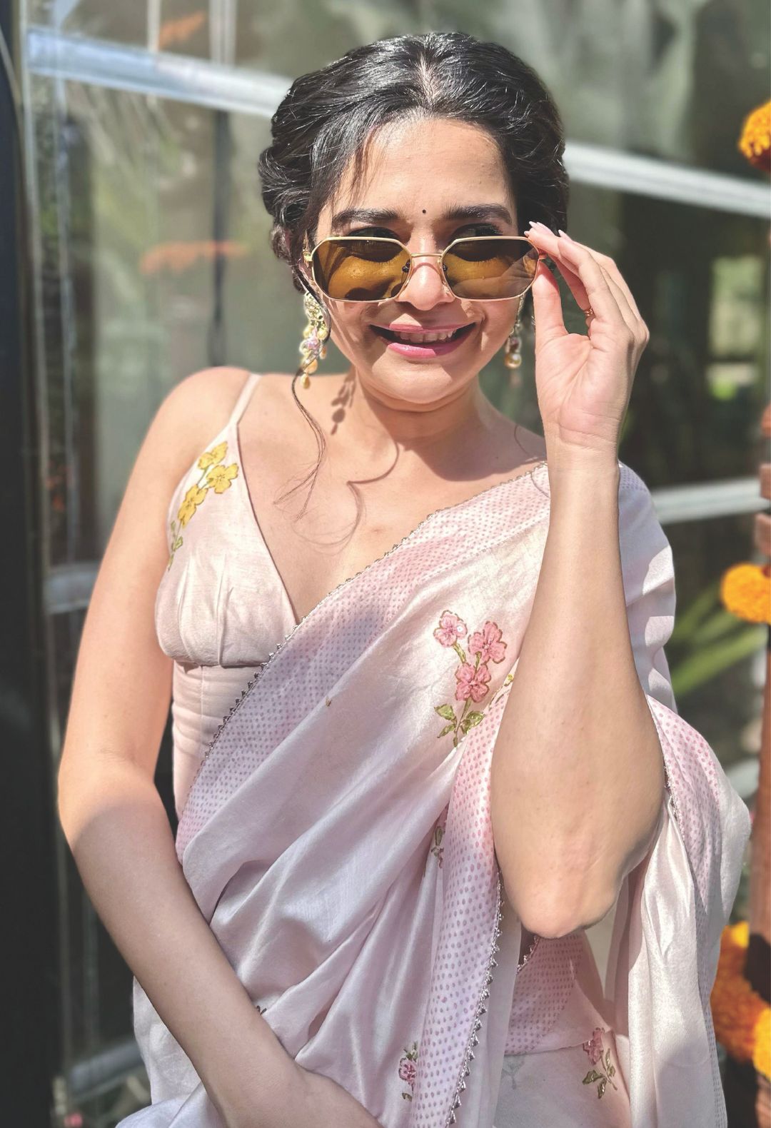 Mithila Palkar in Gulabi Silk and Cotton Chanderi Sari