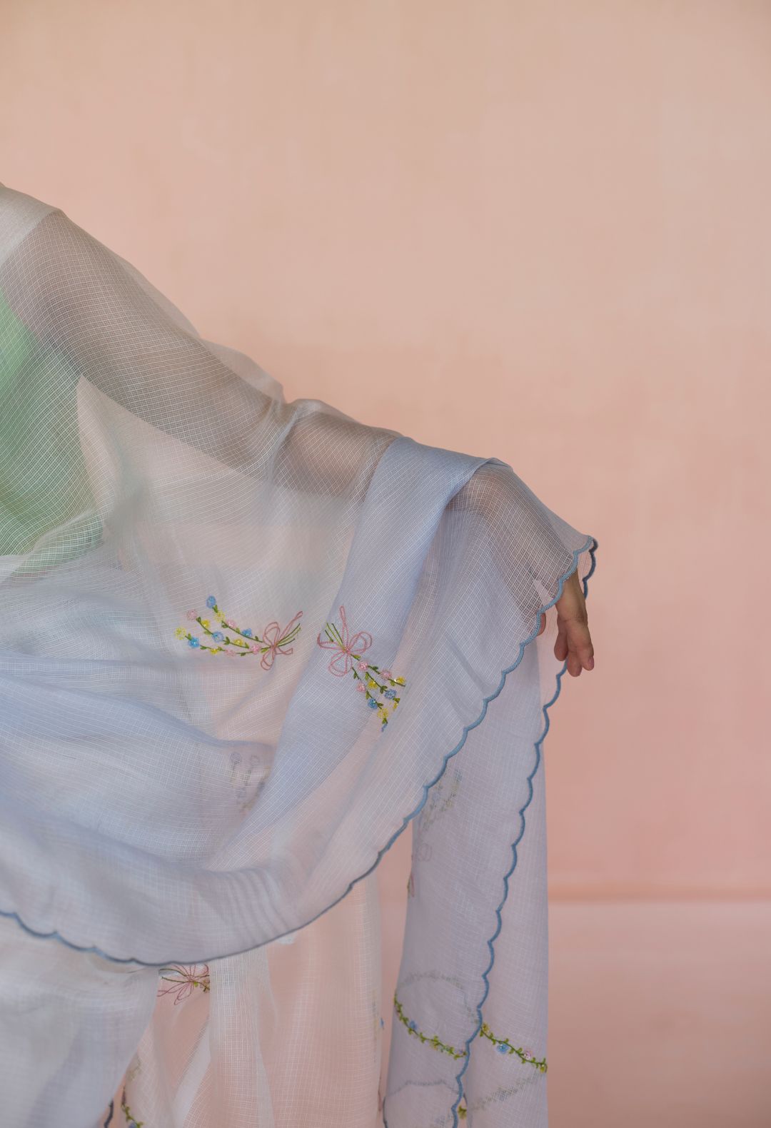 Bouquet Kota Doria Silk Sari Blue Ombre