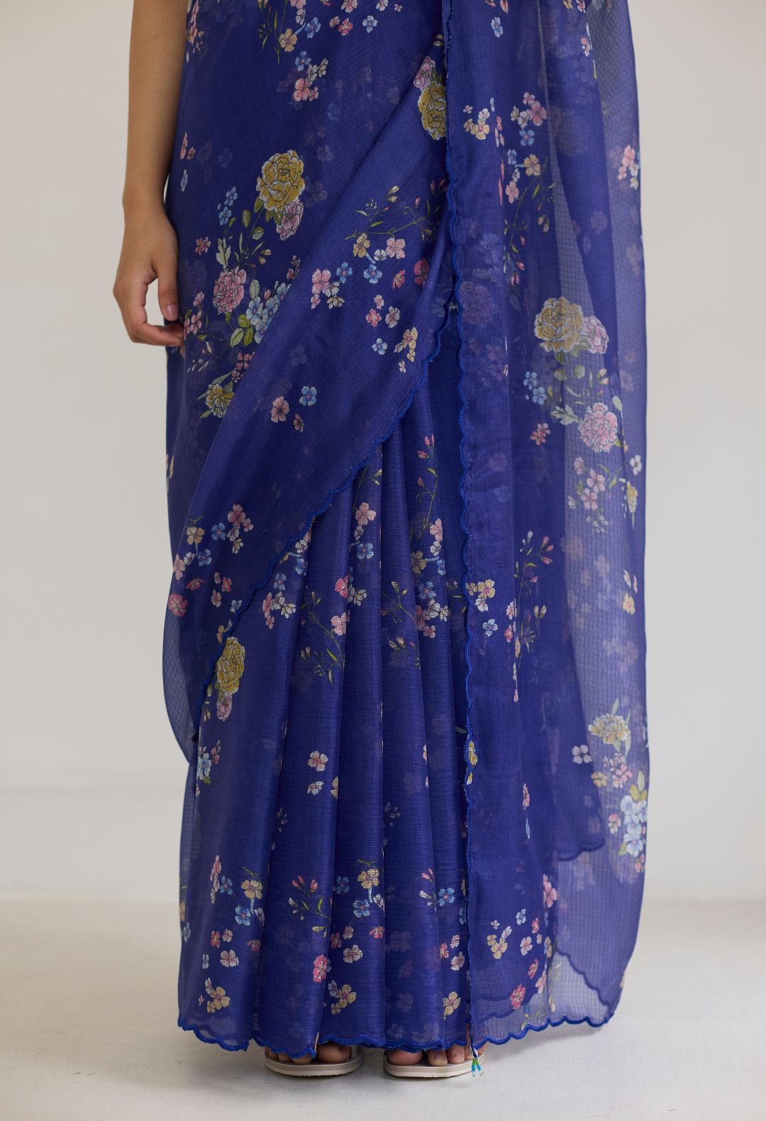 Royal Blue Bouquet Kota Doria Silk Sari