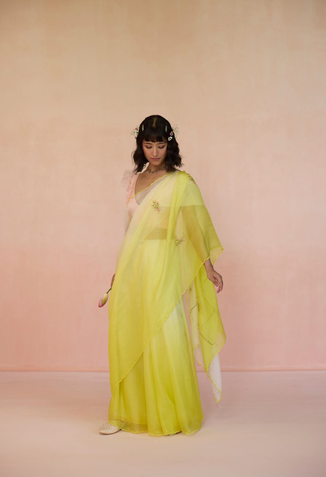 Bouquet Kota Doria Silk Sari Yellow Ombre
