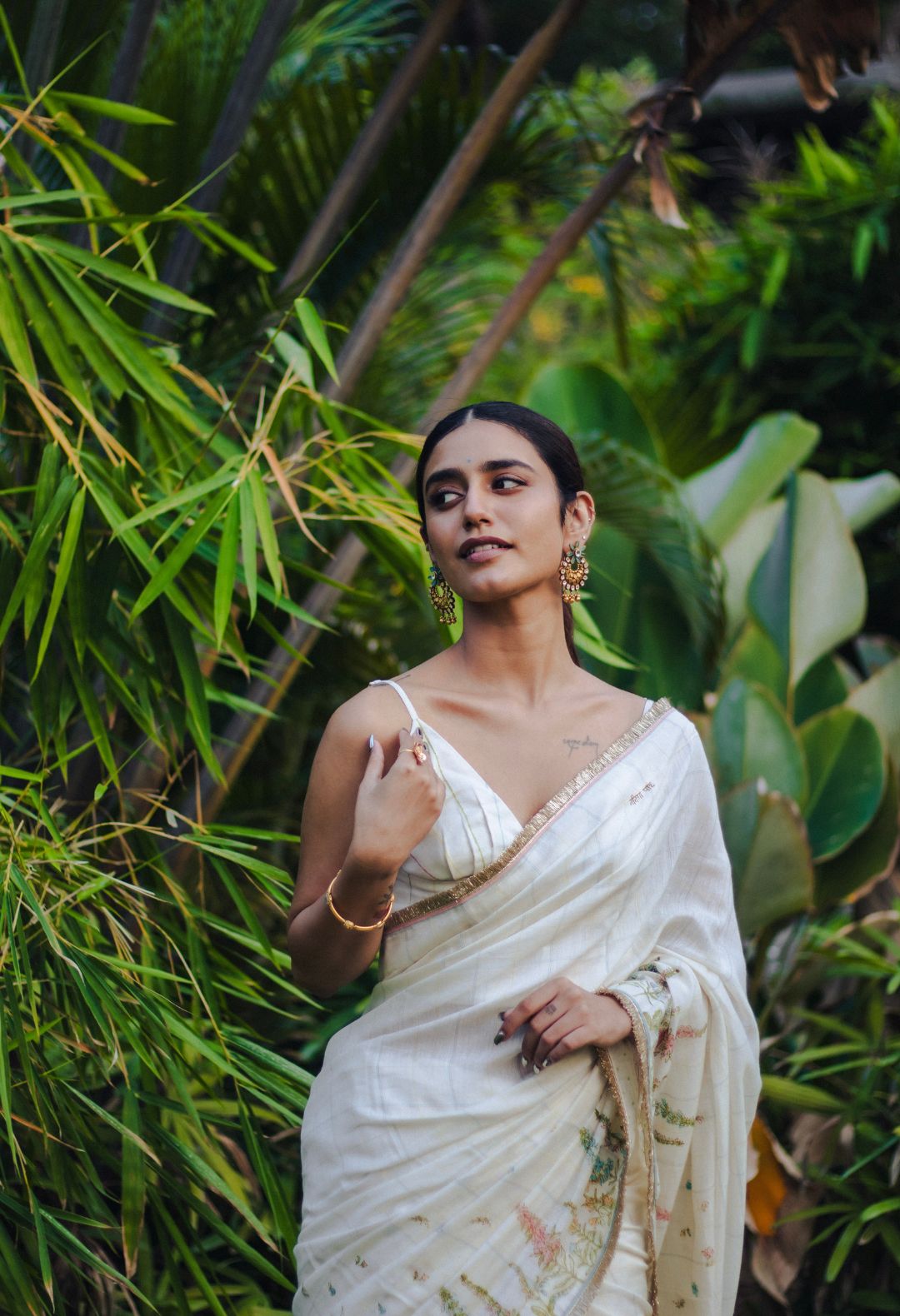 Priya Varrier in Hollyhock Silk and Cotton Check Sari
