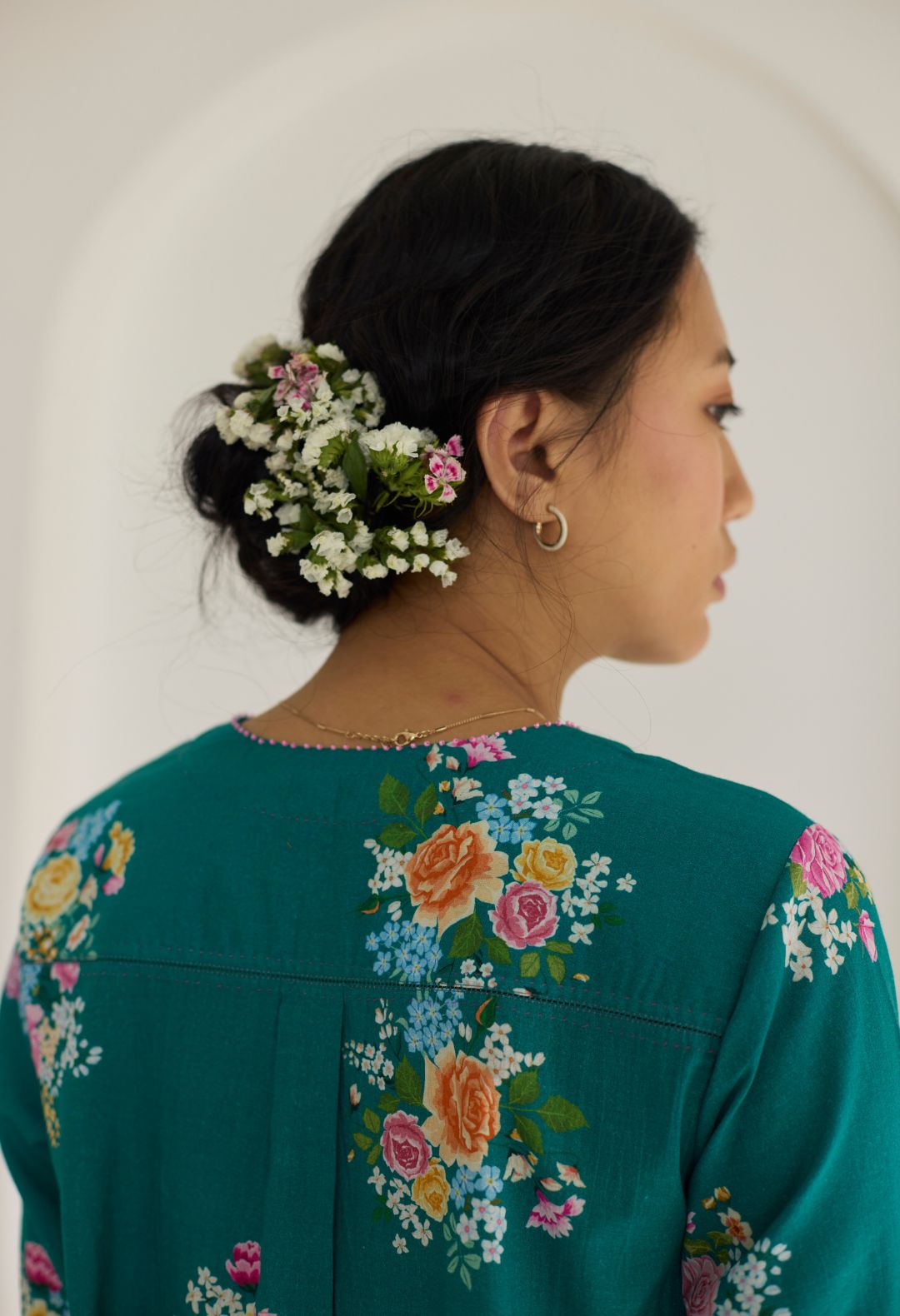 Sage Green Floral Bunch Mid Kurta Set