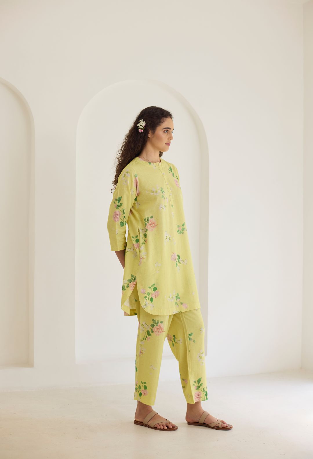 Yellow Hibiscus Short Kurta Set