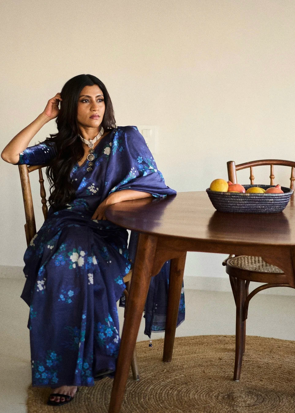 Konkona in Blue Morning Glory Mulberry Silk Sari