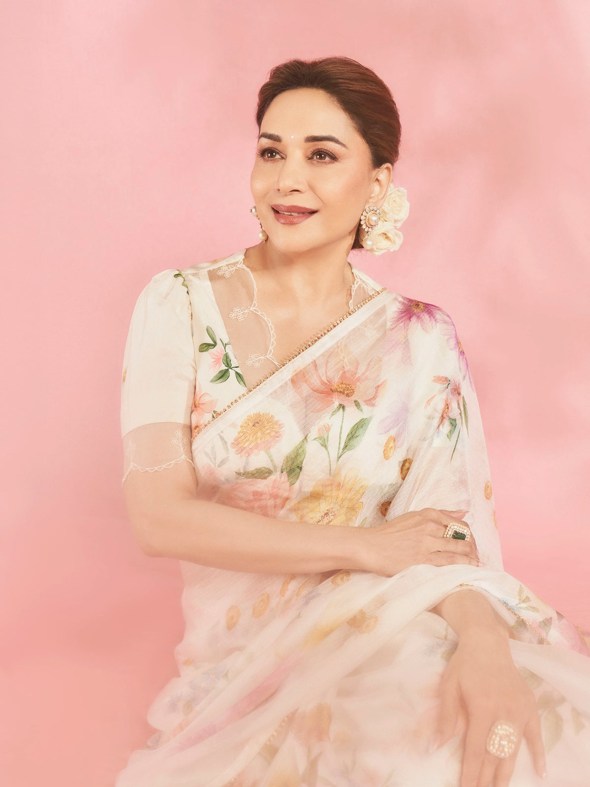 Madhuri Dixit in Chamomile Kota Doria Silk Sari
