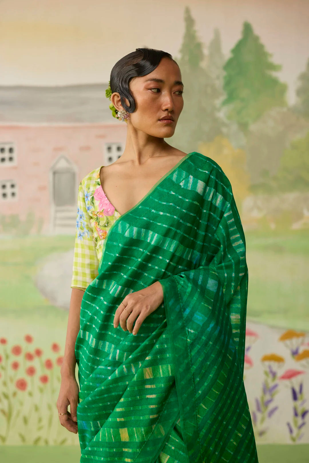 Fern Song Tussar Silk Lehriiya Mothra Sari