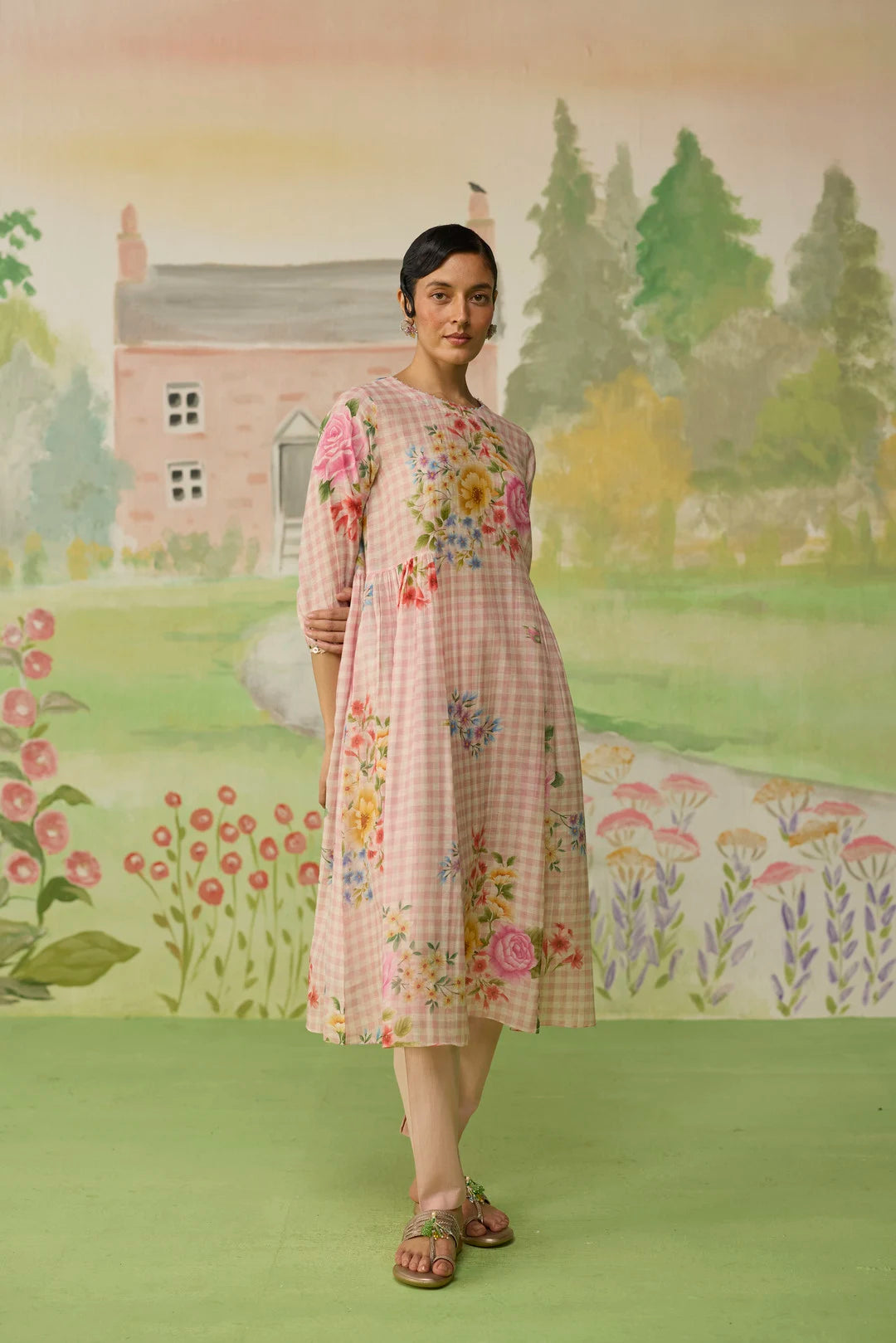 Golden Hour Pink Long Kurta Set Khadi Silk
