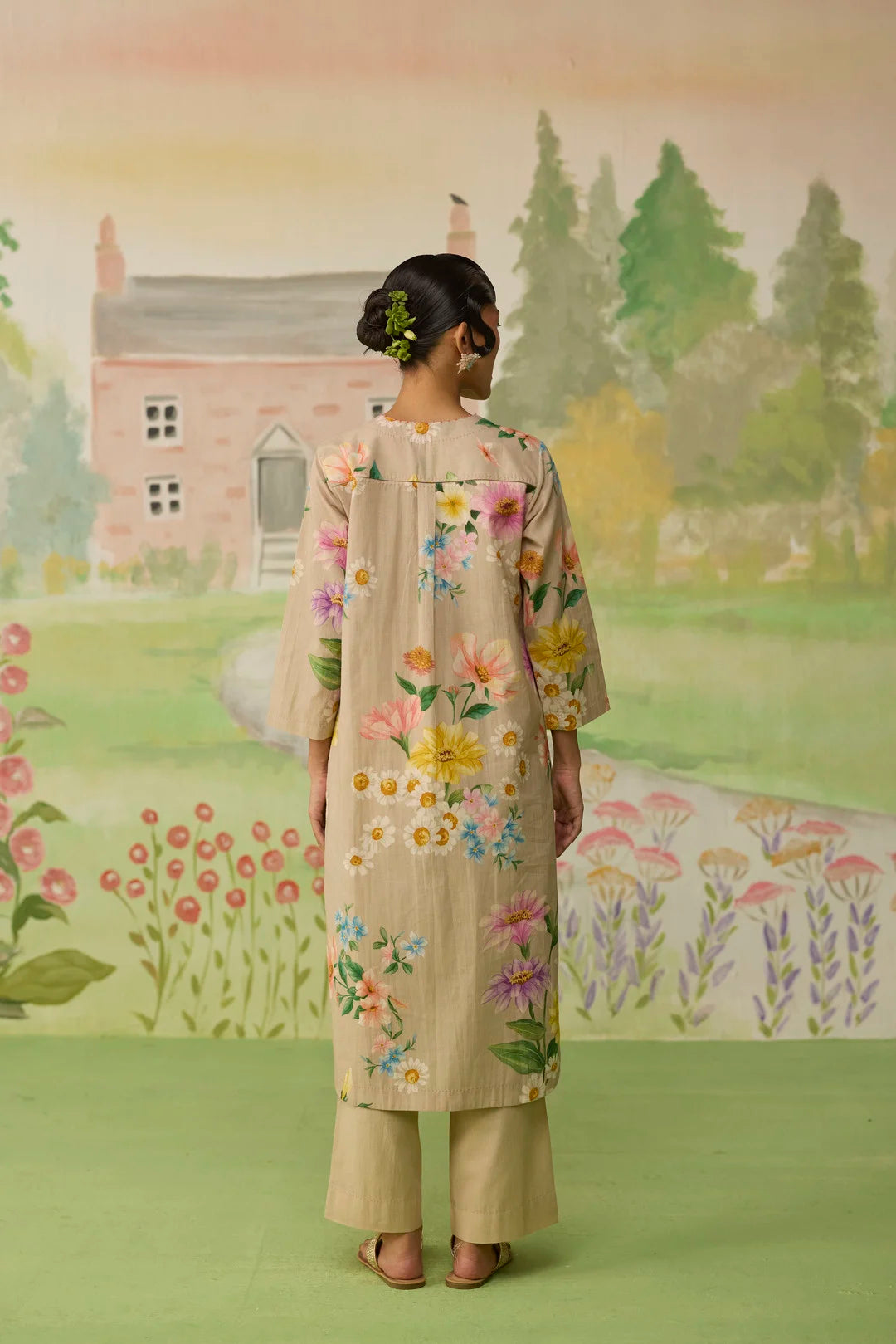 Sand Brown Daisy Long Kurta Set