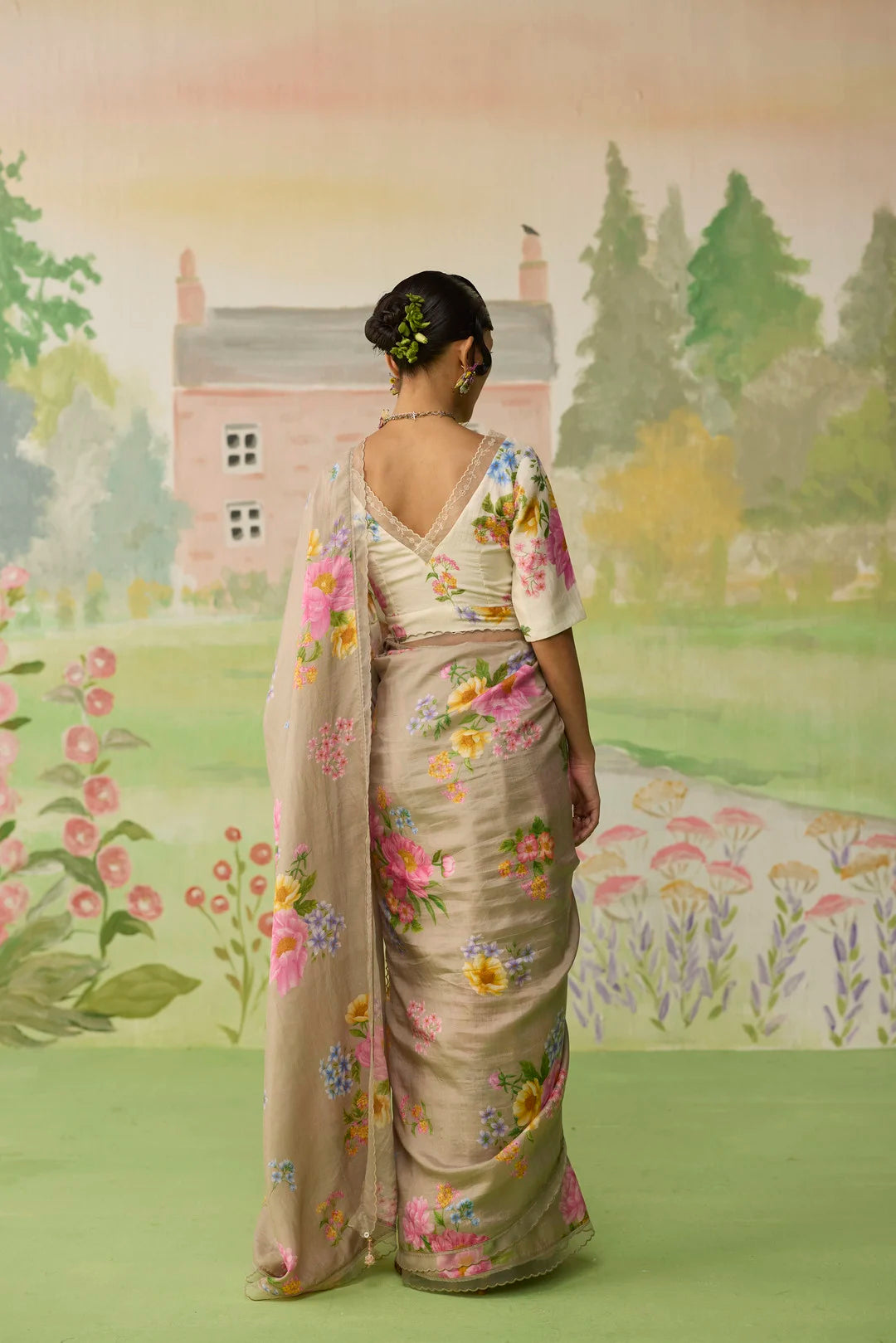 Peony Mulberry Silk Sari