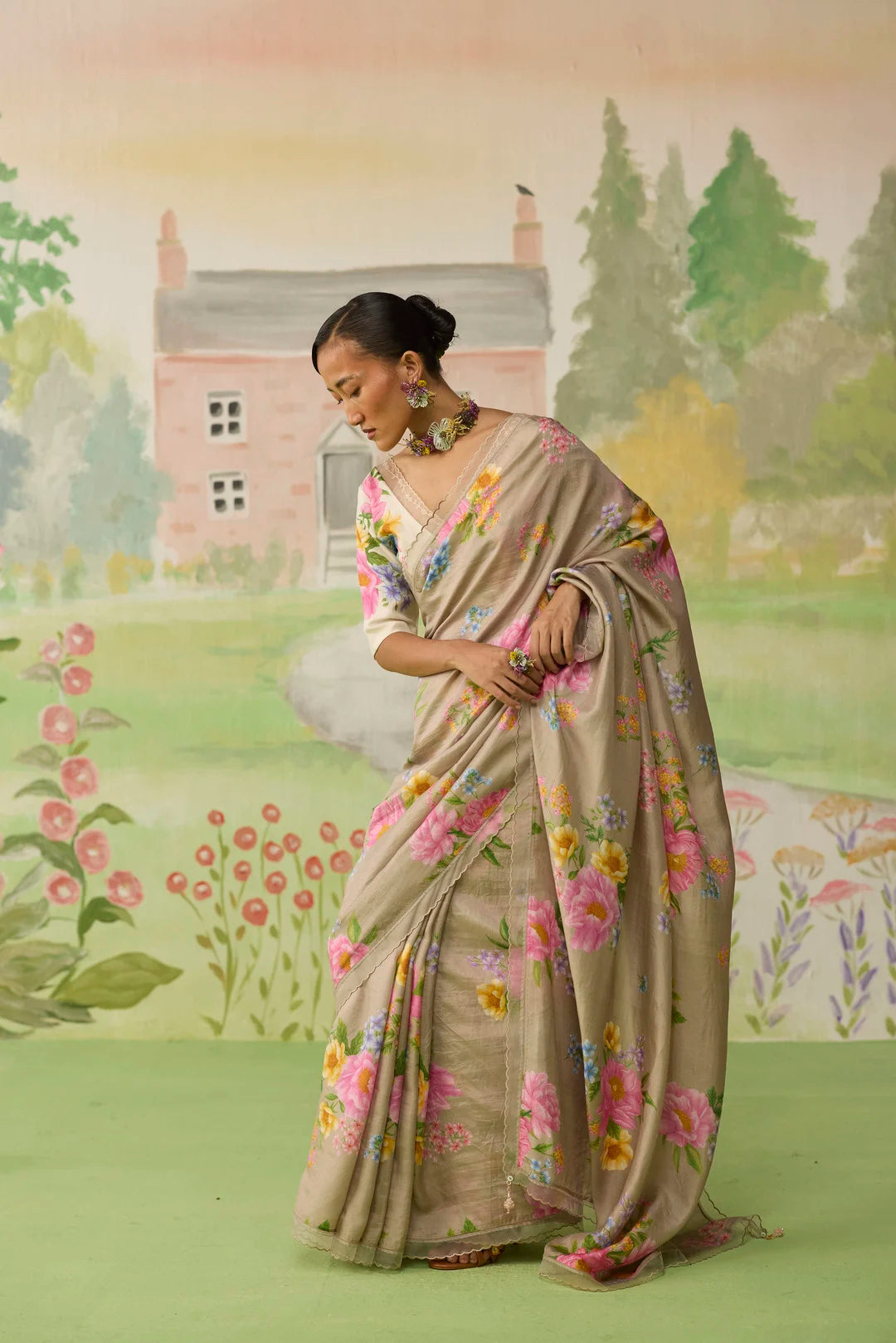 Peony Mulberry Silk Sari