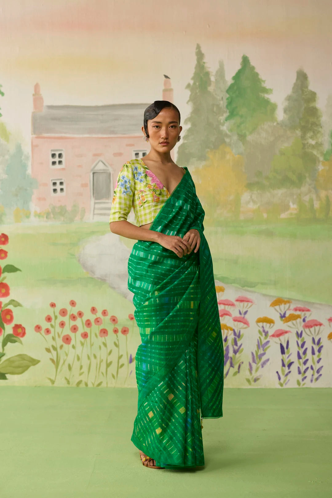 Fern Song Tussar Silk Lehriiya Mothra Sari