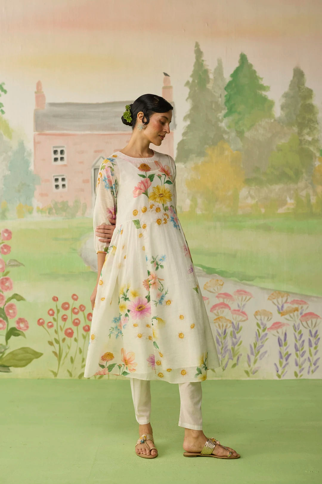 Golden Hour Off-white Long Kurta Set Khadi Silk