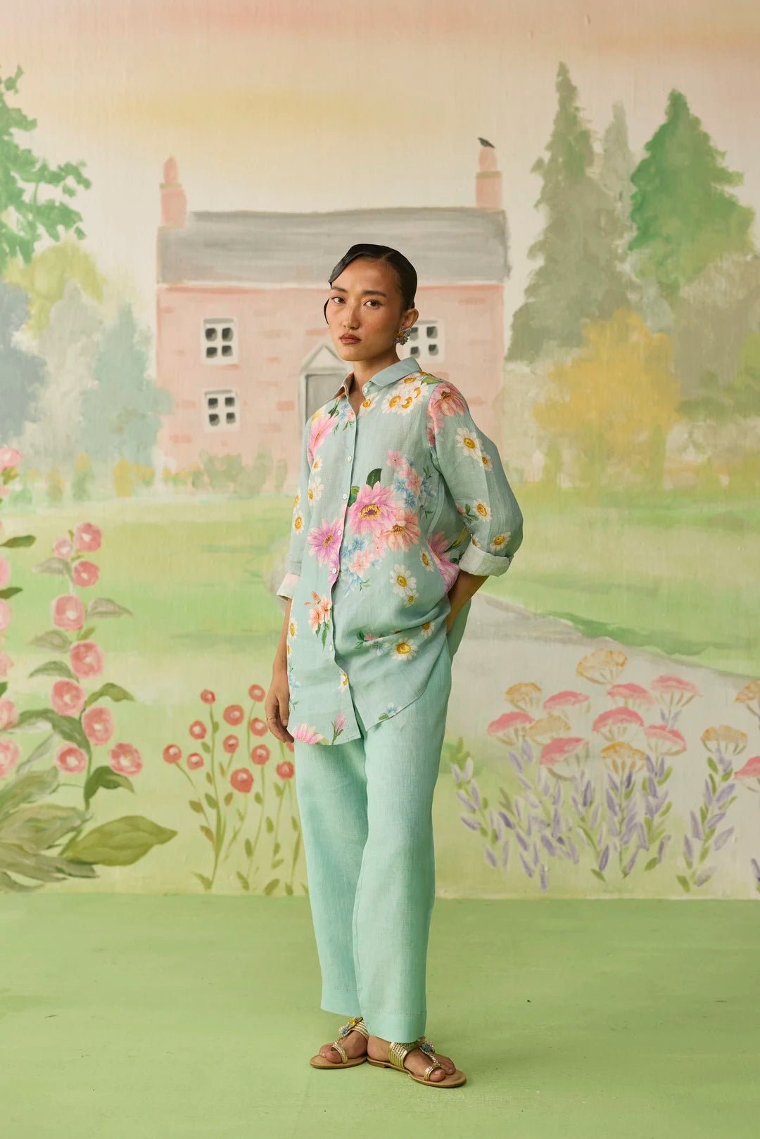 Nice Day Linen Co-ord Set Aqua Blue