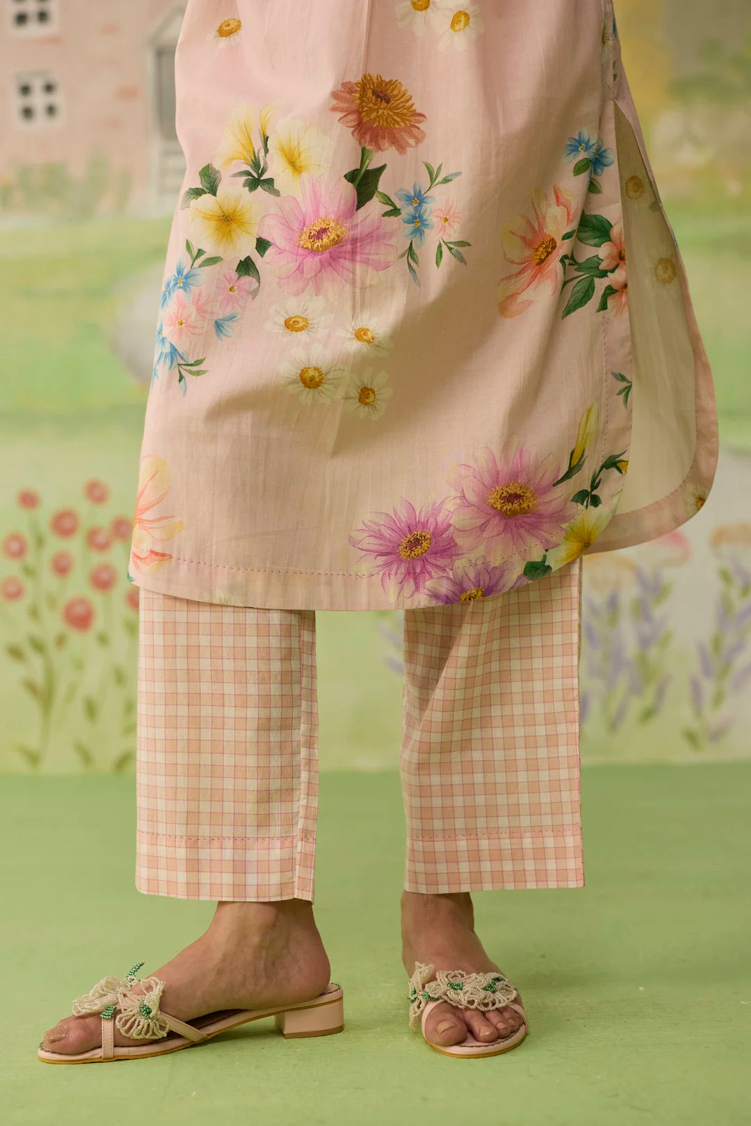 Pink Daisy Long Kurta Set