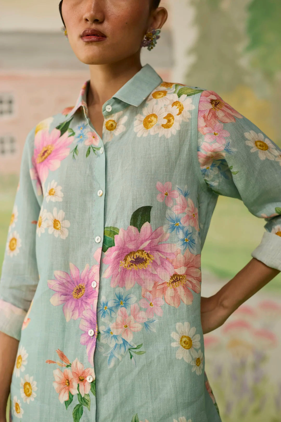 Nice Day Linen Shirt Aqua Blue