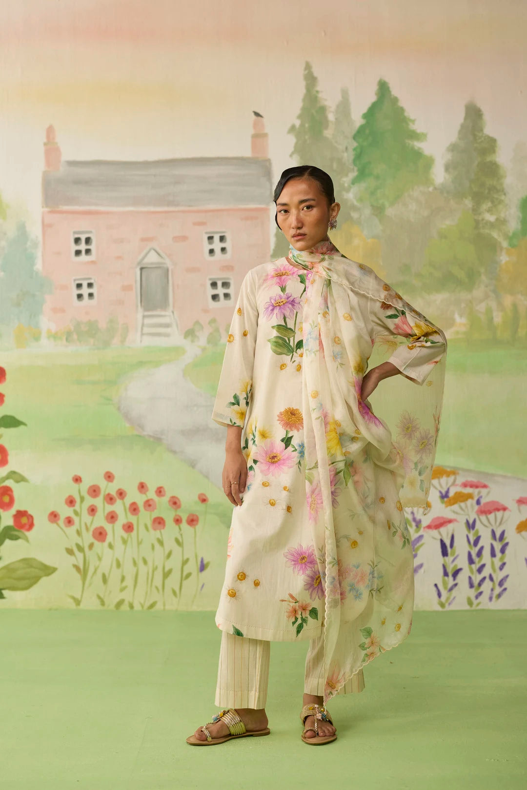Off-white Daisy Long Kurta Set