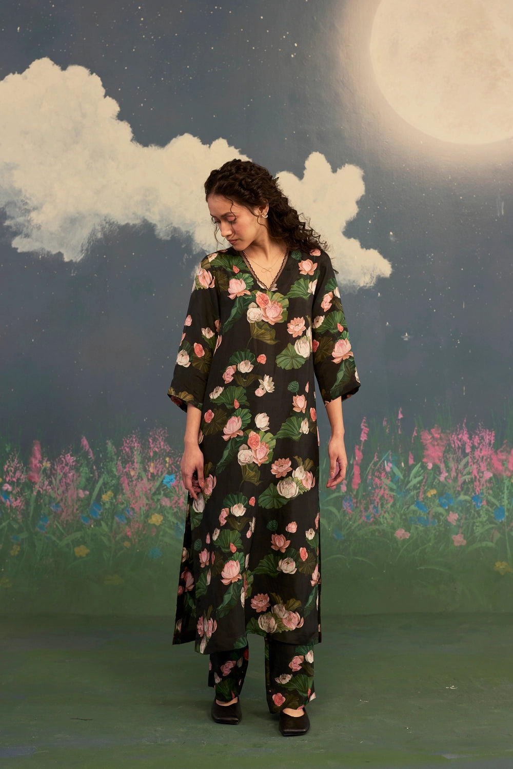 Lotus Citrus Long Kurta Set Bamboo Silk