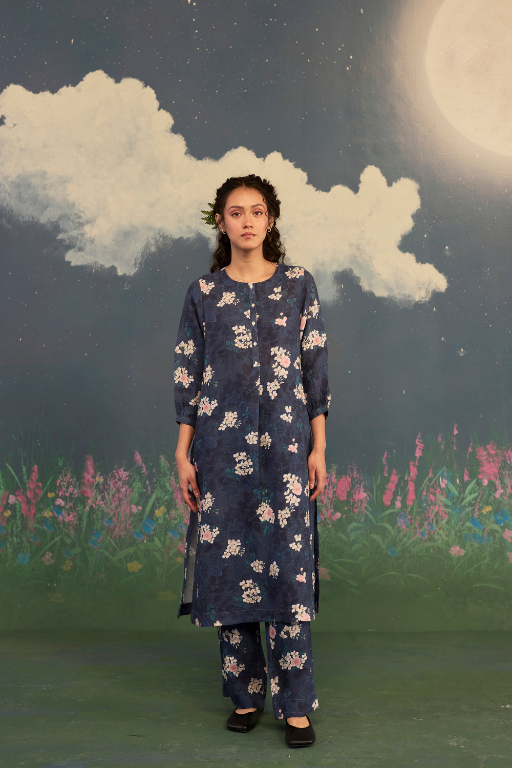 Moonlit Rose Sunbeam Long Kurta Set Linen