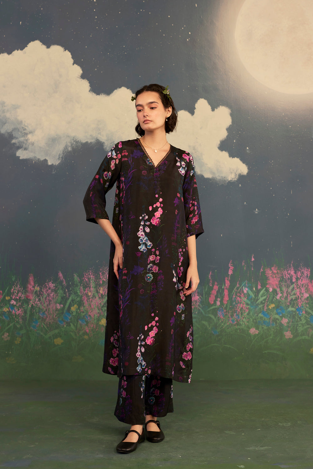 Foxglove Citrus Long Kurta Set Bamboo Silk