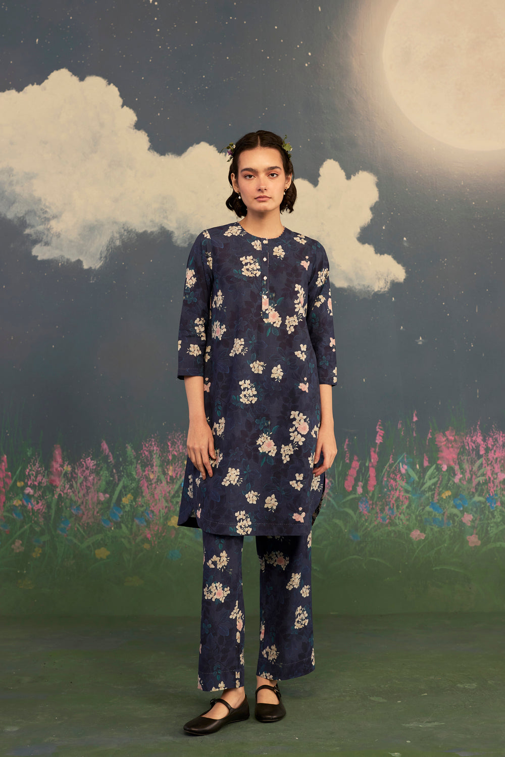 Moonlit Rose Short Kurta Set Cotton