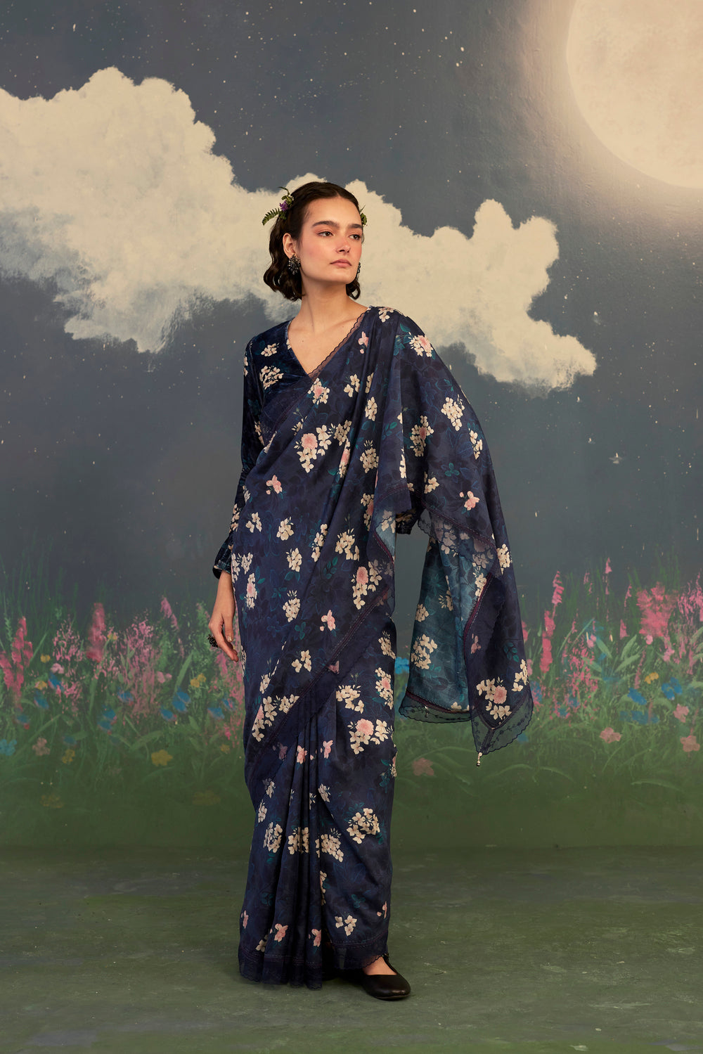 Moonlit Rose Mulberry Silk Sari