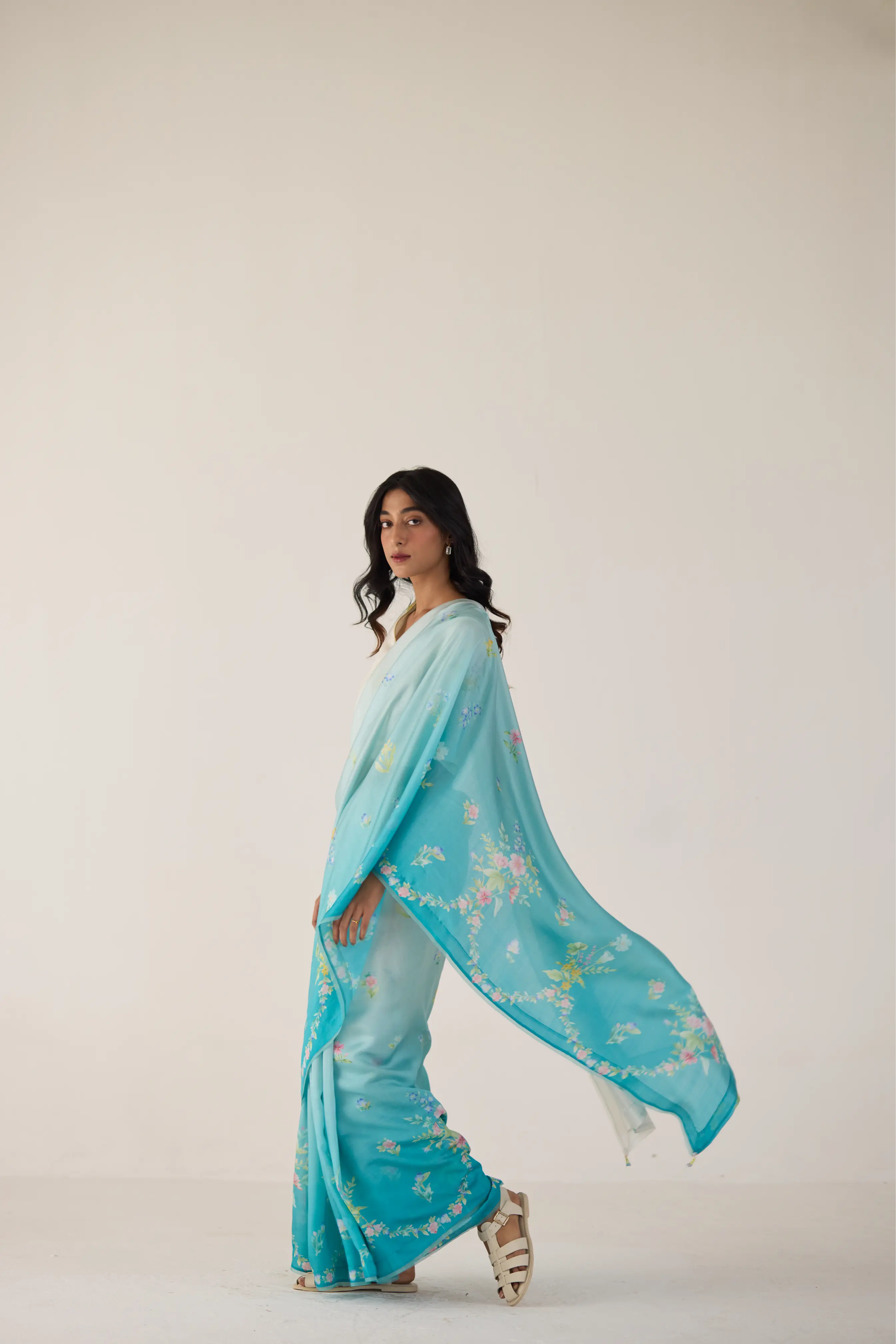 Clover Field Mulberry Organza Silk Sari