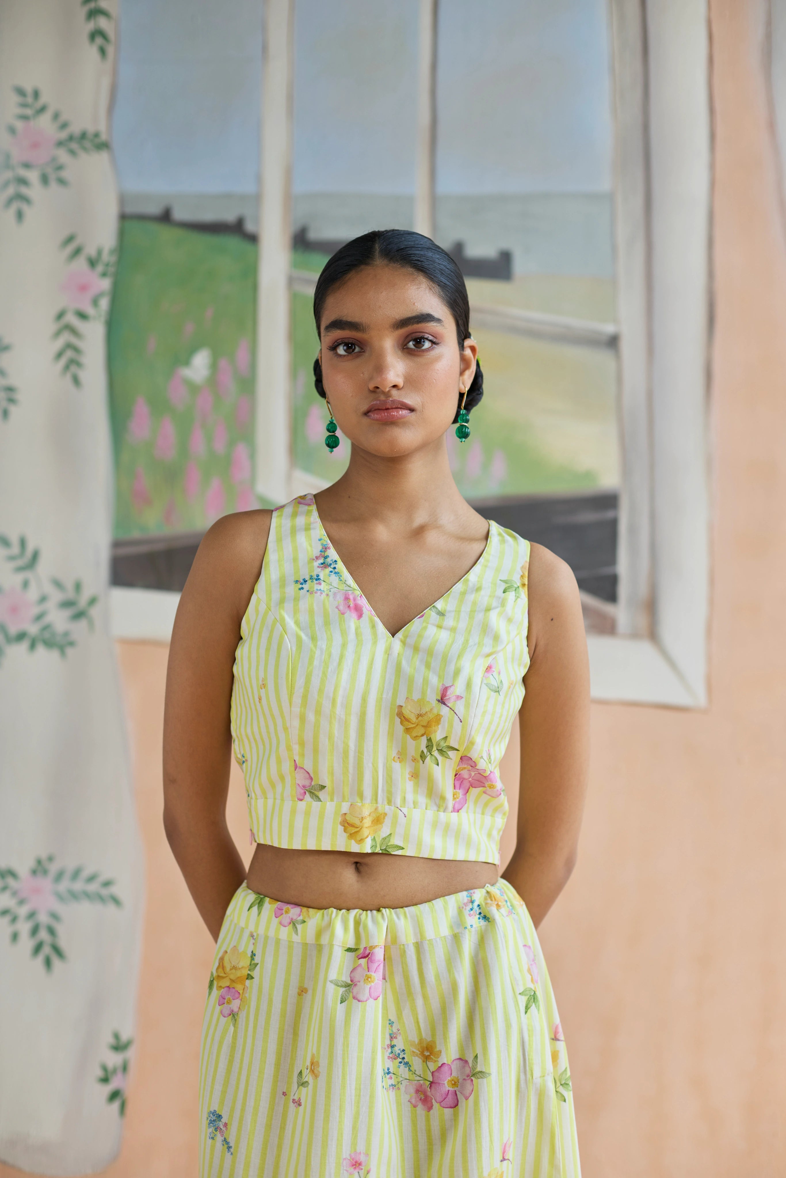 Serene Flora V-neck Blouse without sleeves