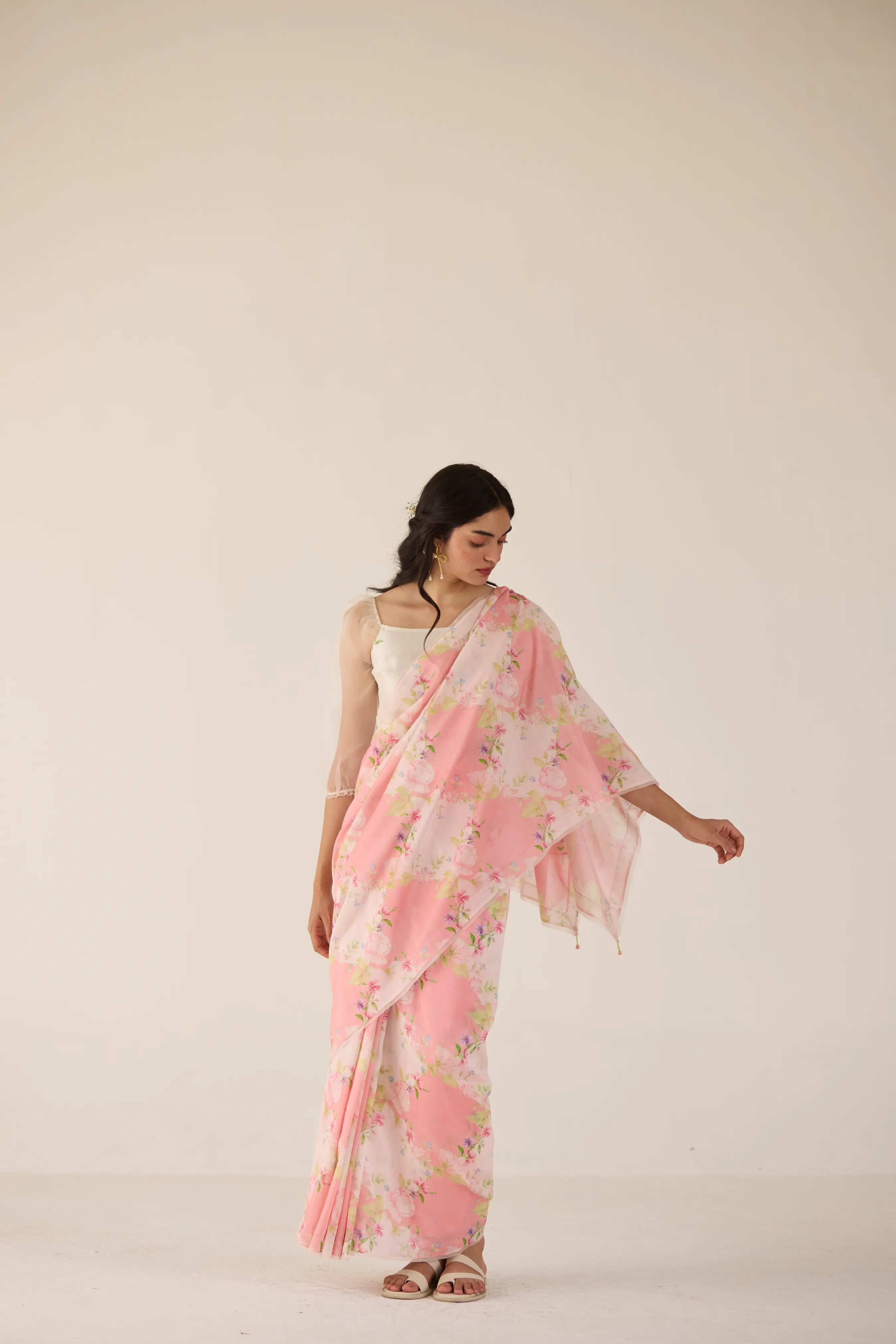 Rose Garden Silk and Cotton Chanderi Sari