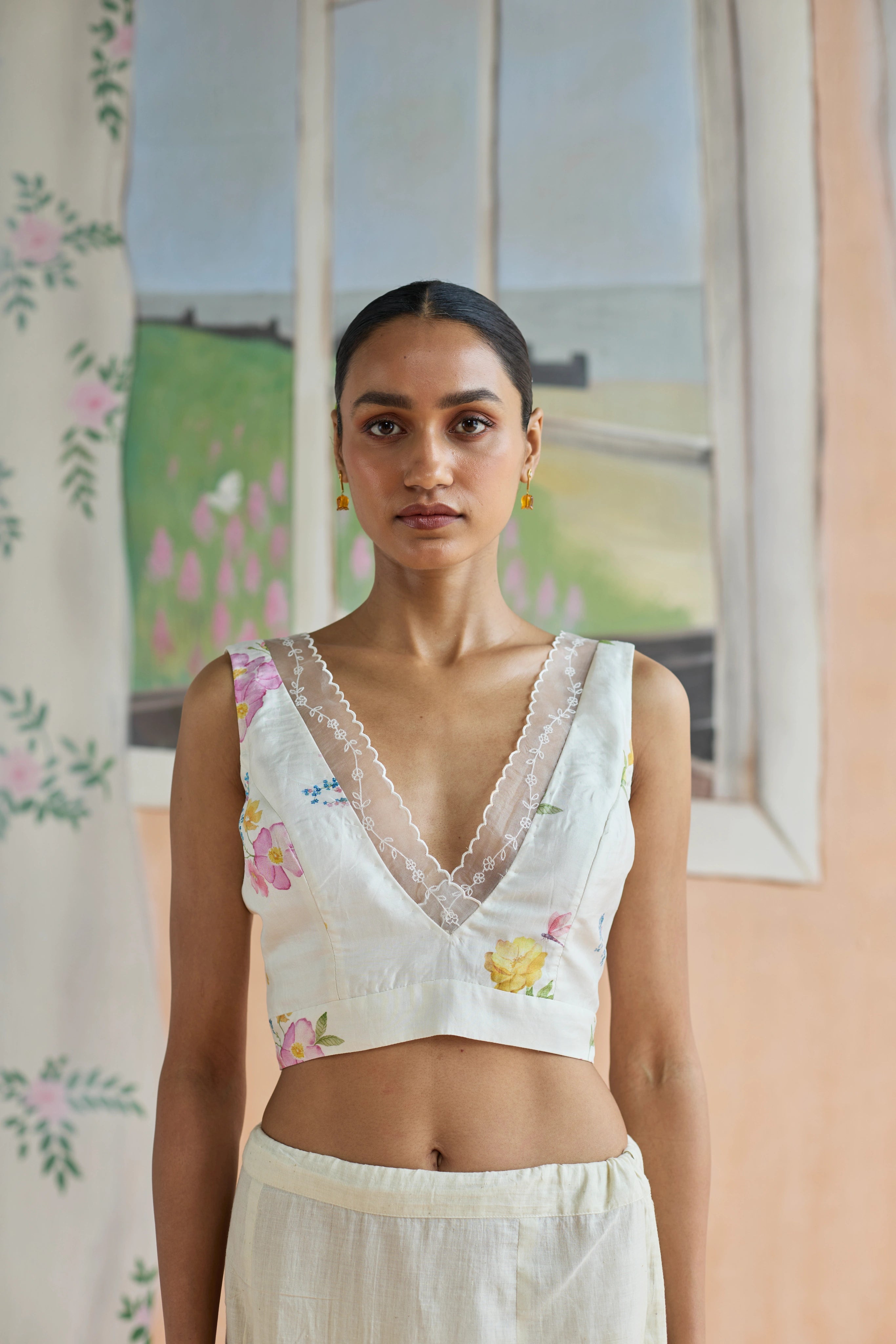 Forest Song V-neck Blouse without sleeves