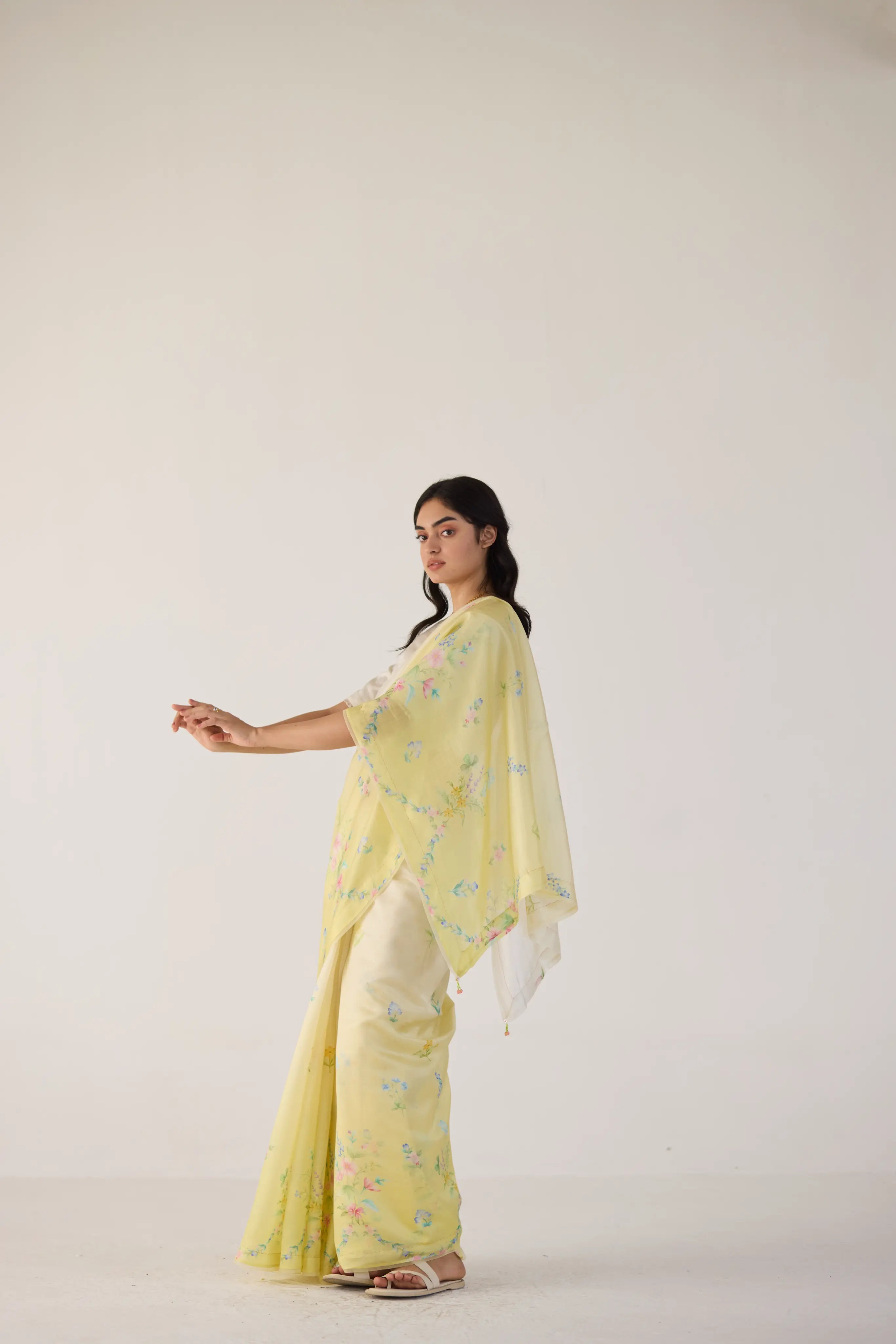 Clover Field Mulberry Organza Silk Sari