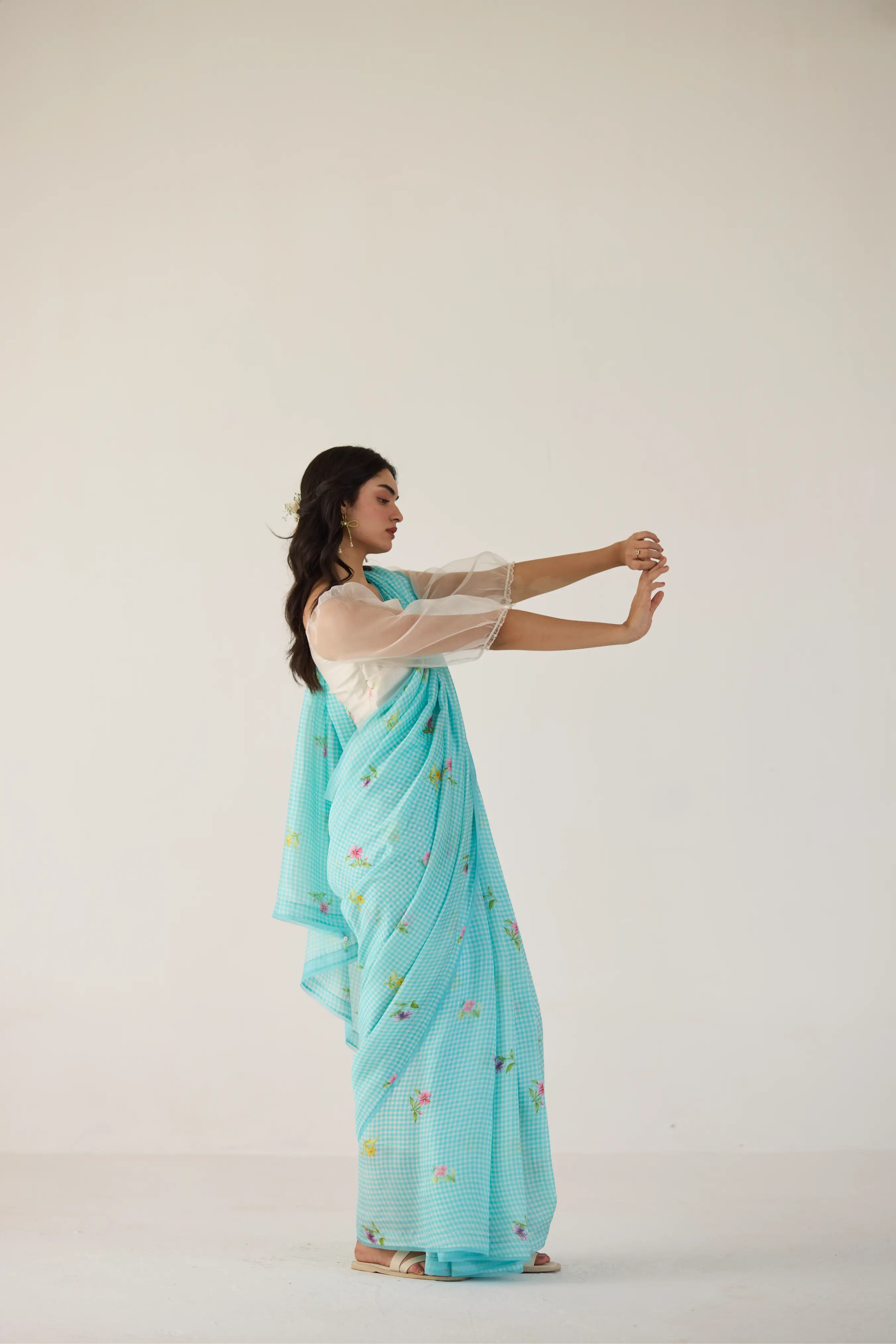 Serene Meadow Mulberry Organza Silk Sari