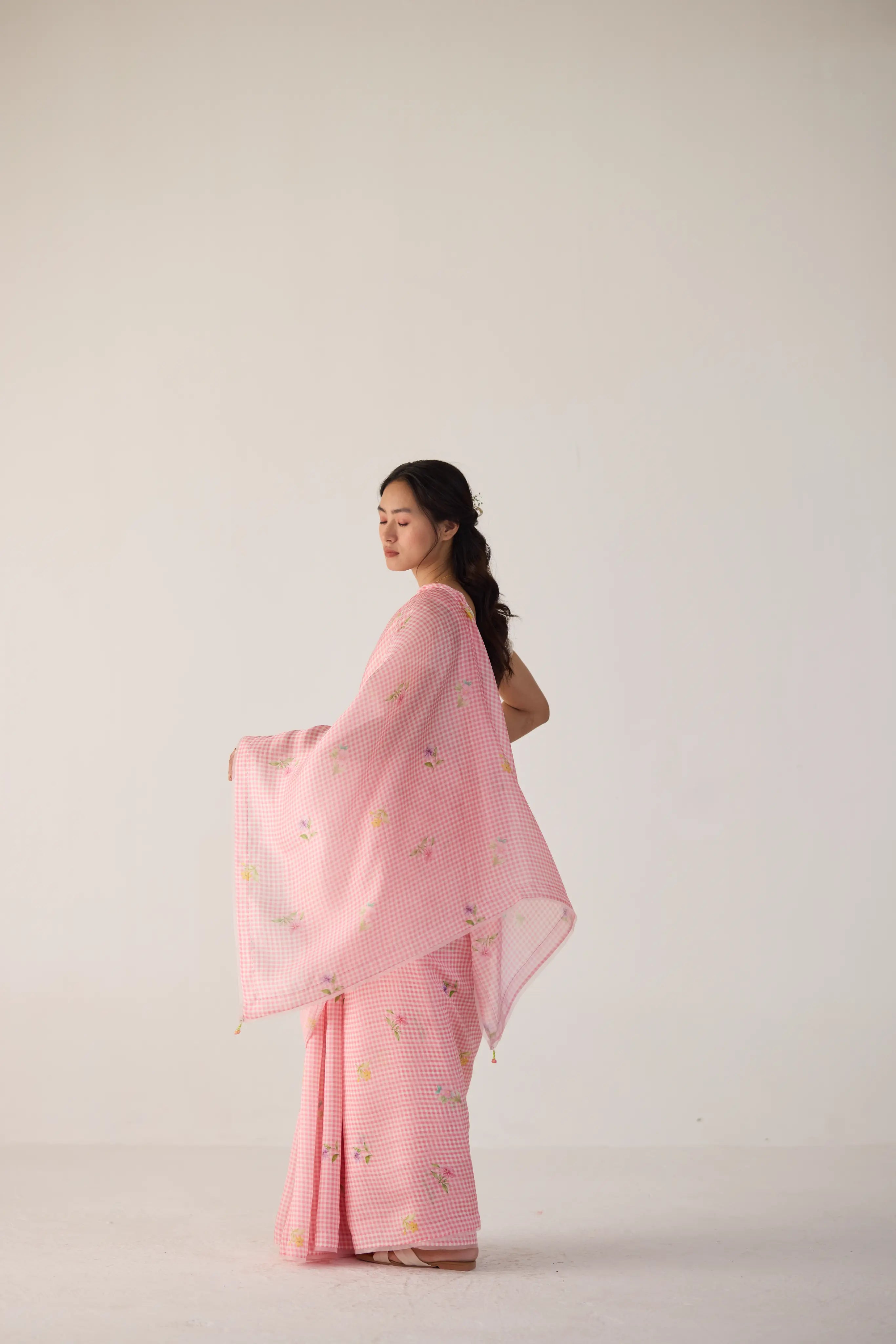 Serene Meadow Mulberry Organza Silk Sari